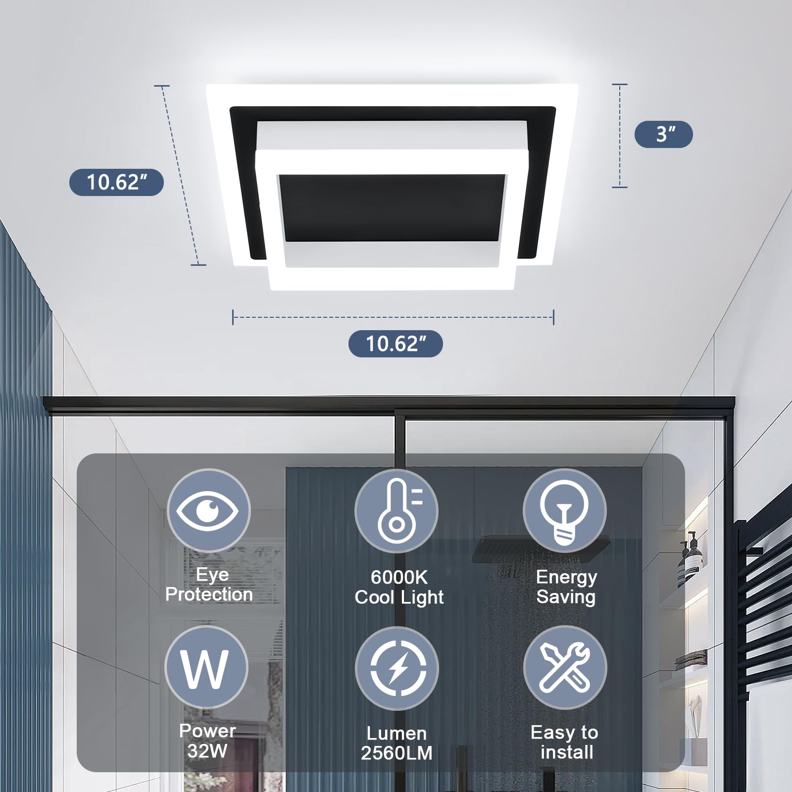 Eidisuny 32W Modern Led Ceiling Light  Small Flush Mount Light Fixture  Kitchen Ceiling Lighting Fixtures 6000K  Square Hallway Lighting Fixtures For Living Room Bedroom Bathroom 2 Pack