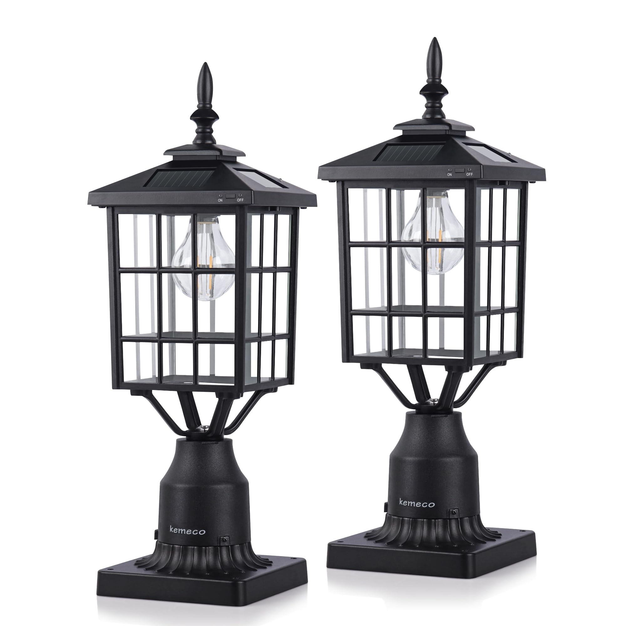 Kemeco Outdoor Solar Post Lights, Black Cast Aluminum, Warm White LED, ST4224Q-2, 2 Pack Lamp