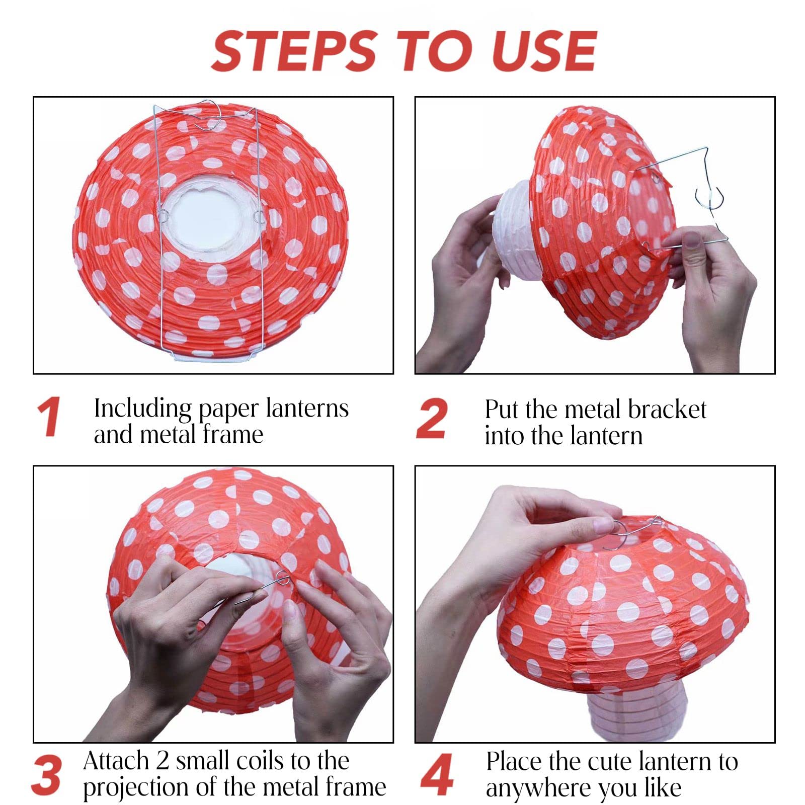 6Pcs Mushroom Paper Lanterns, 3D Mushroom Hanging Ornament For Wonderland Jungle Forest Themed Birthday Party Wedding Nursery De