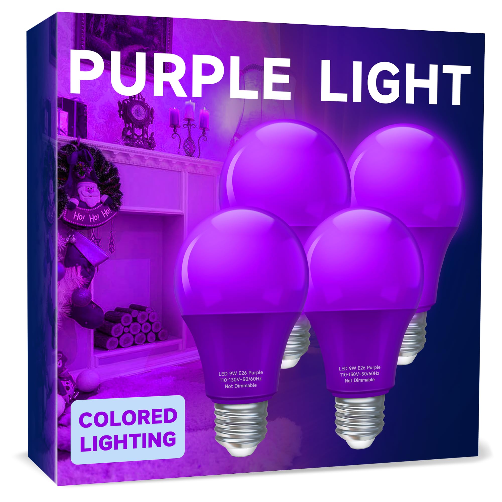 UNILAMP A19 Purple Light Bulb, 9W Equivalent 60Watt, Purple LED Bulb, LED Orange Colored Light Bulbs, E26 Base for Christmas Hal