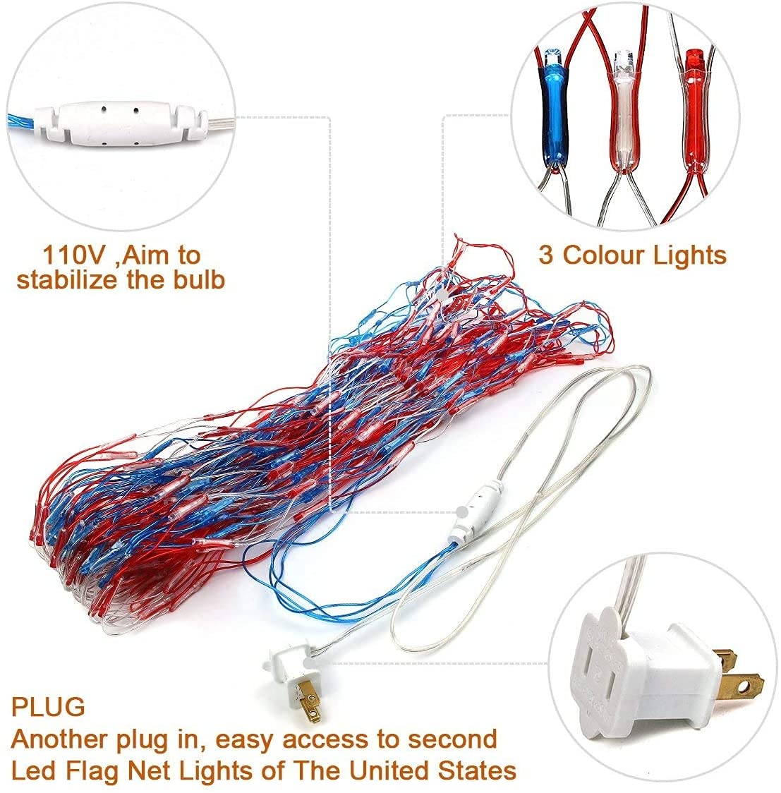 HYH American Flag Lights LED Net Light, Waterproof, 420 Super Bright LEDs, Plug-in, Yard/Garden Decoration, Holiday, Festival, Christmas