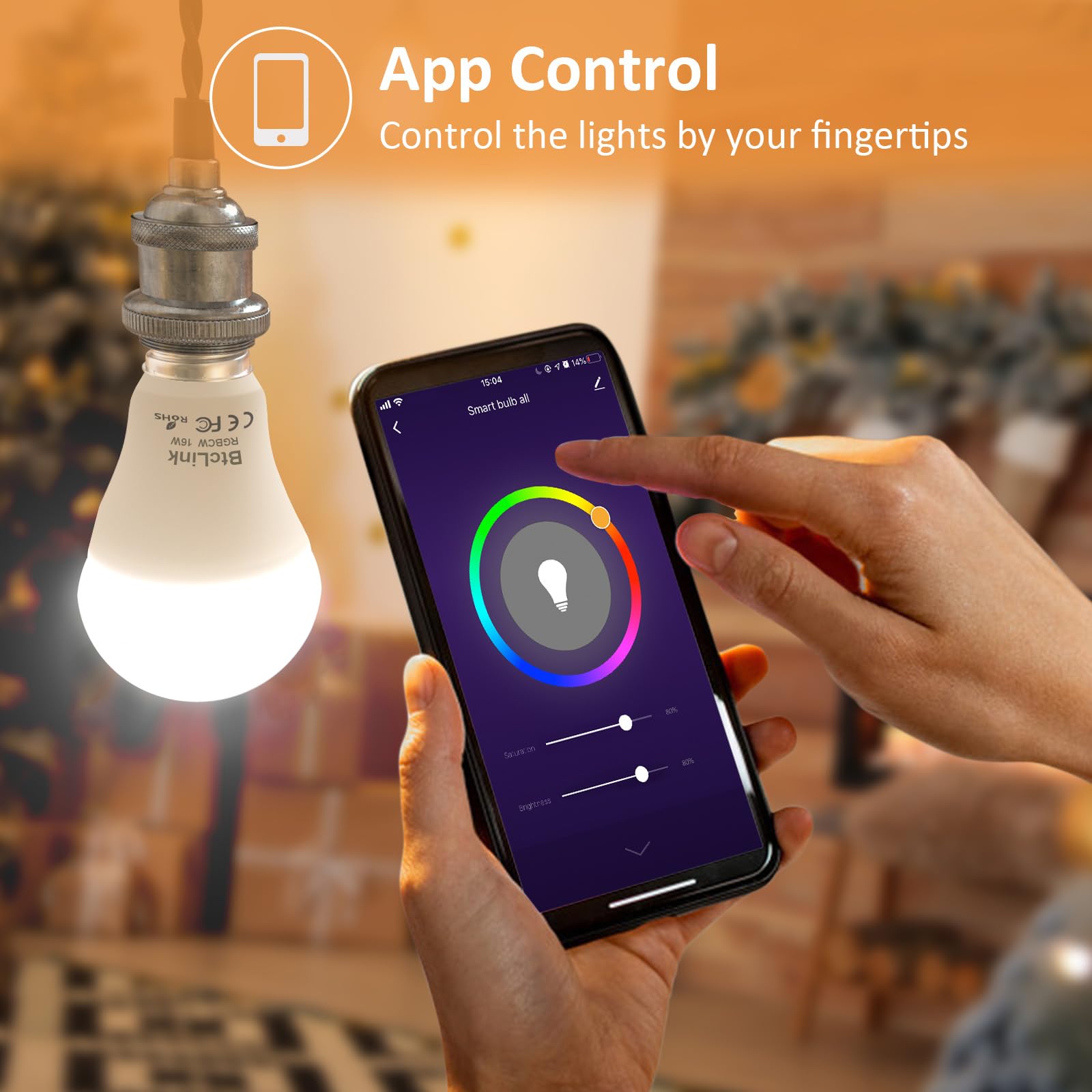 BtcLink Smart Light Bulbs, 16W Color Changing LED, 1600LM, E26 A19, Multi, WiFi Compatible with Alexa & Google, 2 Pack