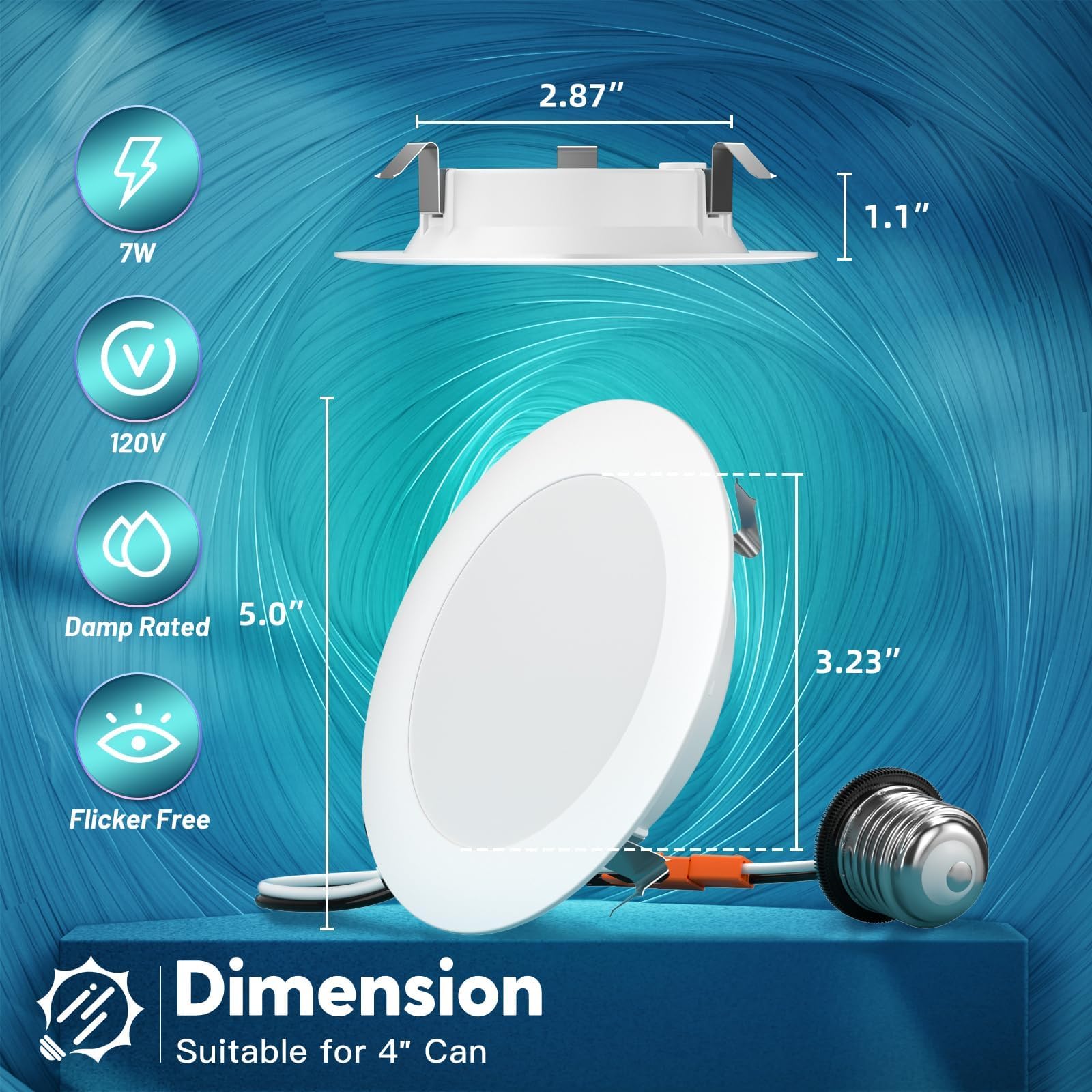 FREELICHT 6 Pack 4 Inch Dimmable LED Recessed Lighting, 2700K-6000K, IC & Damp Rated, 700LM, Model DLB