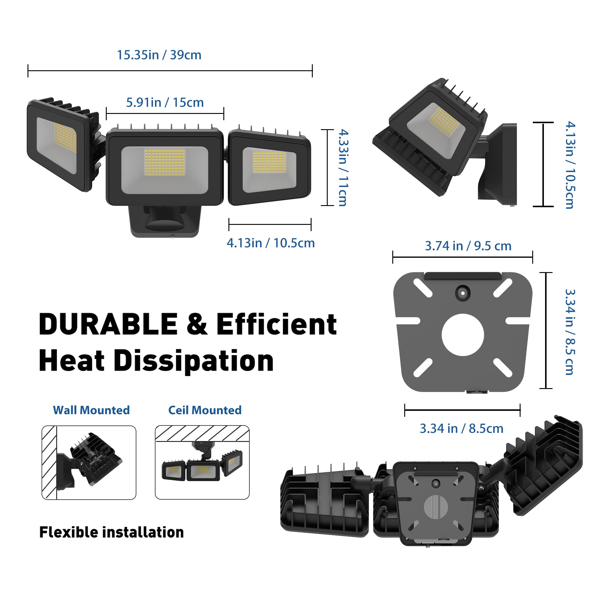 Kelinvmi 120W Led Flood Light - 12000Lm Waterproof Security Light, Warm White 4500K, Black