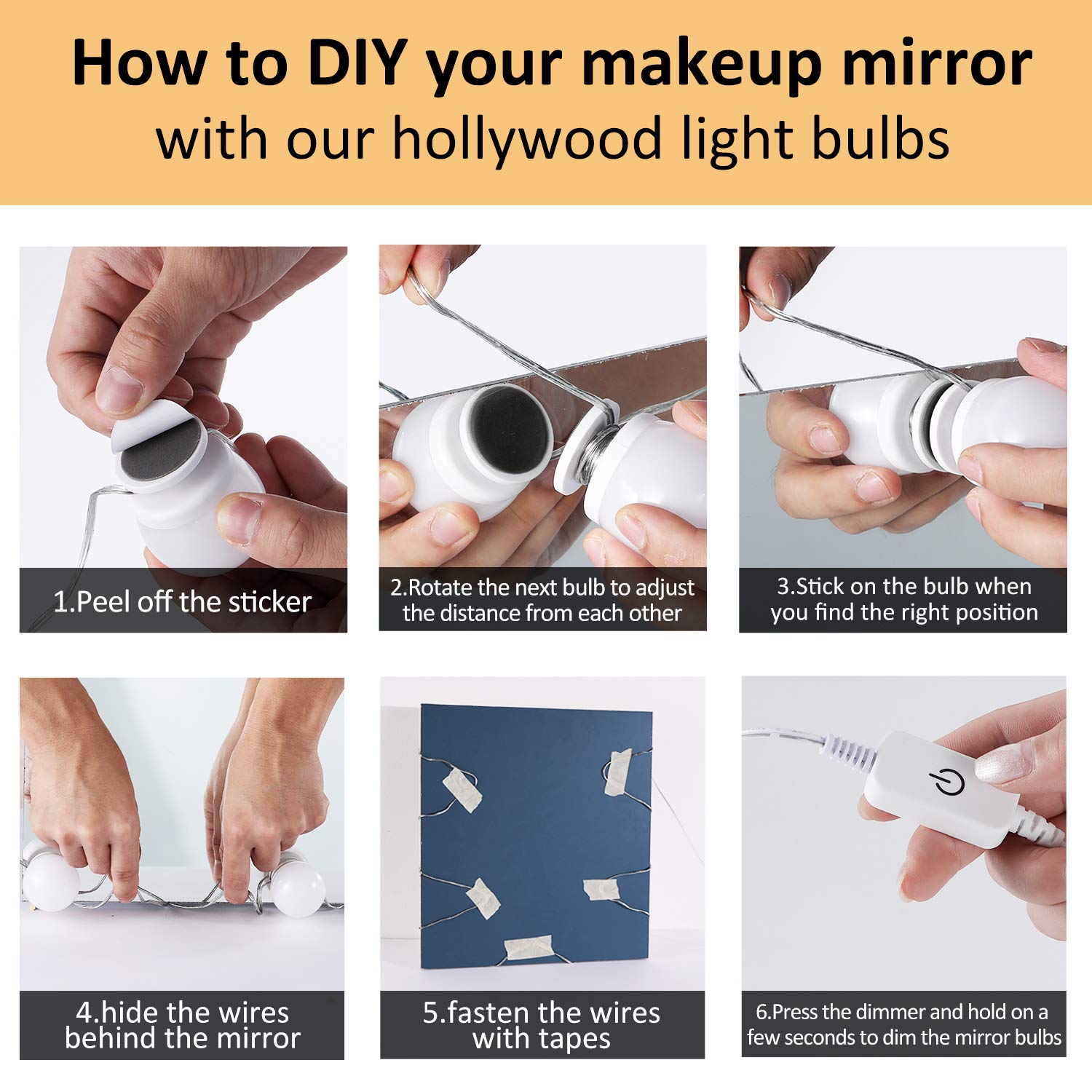 Laboreducer Led Vanity Mirror Lights With 16 Dimmable Light Bulbs, Plug In Hollywood Style Makeup Lights With Power Supply For F