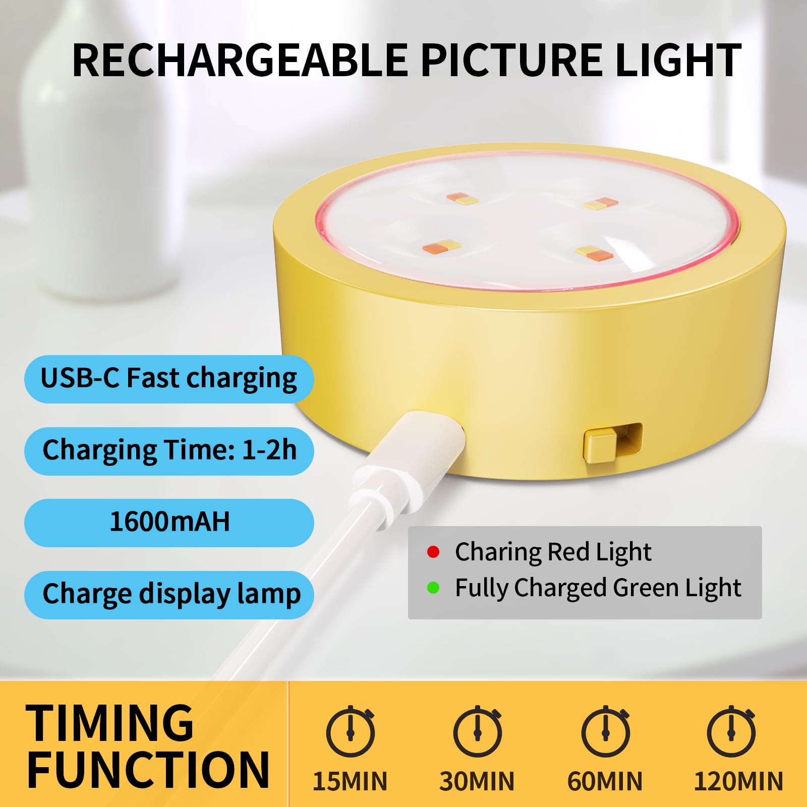 Narotood 3 Pack Picture Lights, Battery Operated, Remote Control, 3 Lighting Modes, Golden, Model 3BHD00012