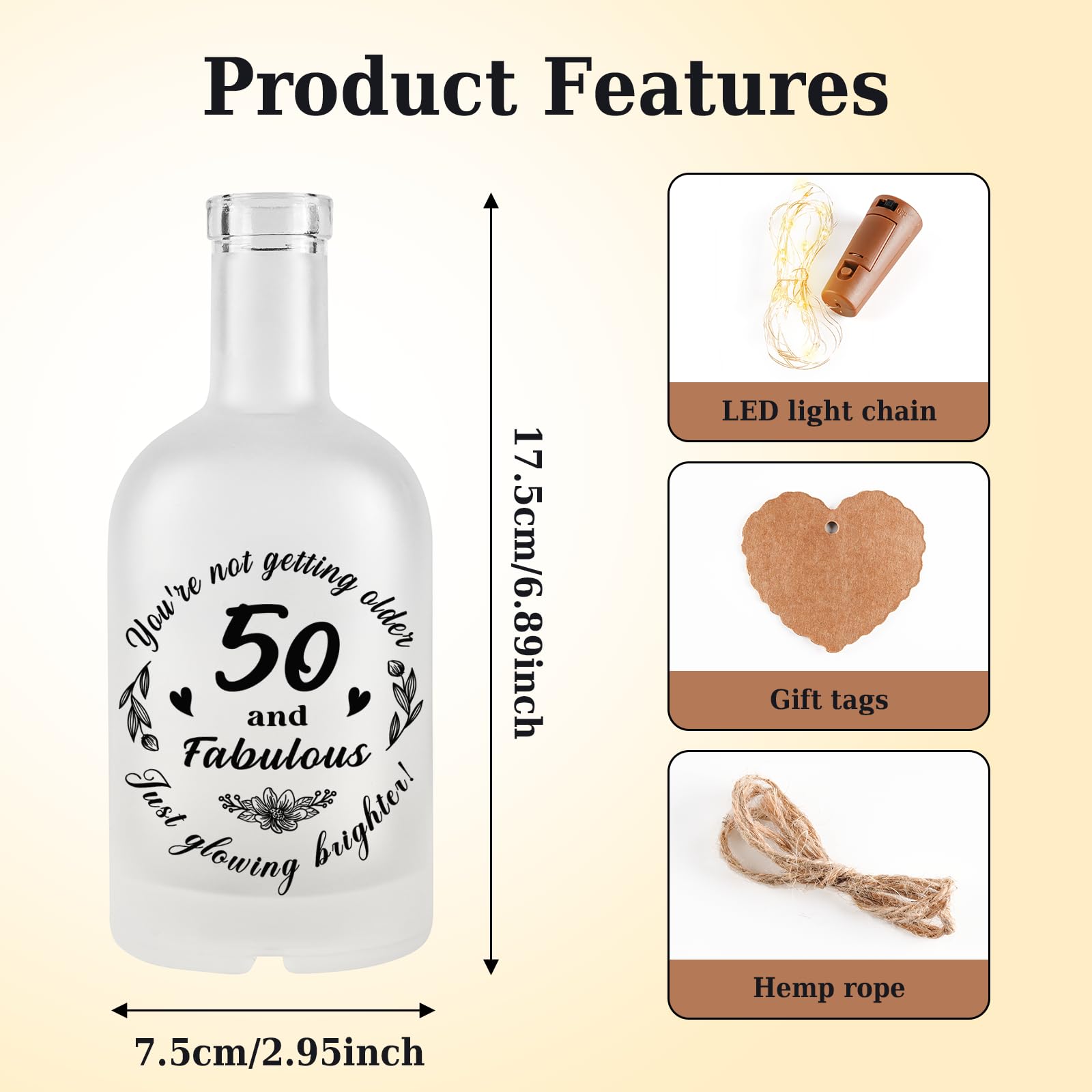 Vetbuosa 50Th Birthday Gifts For Her Him - Led Bottle Decorative Light 50 Years Old Gift For Women  50Th Birthday Decorations For Mum Friends Sister Wife