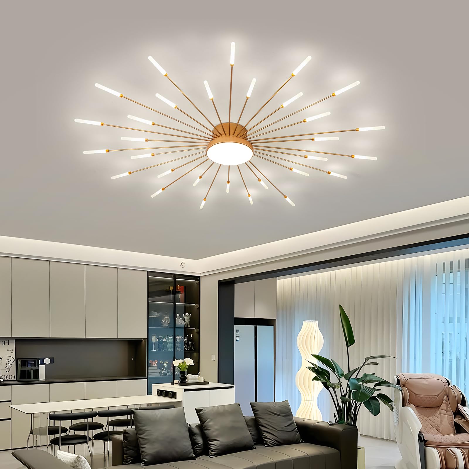 Jaymp Ceiling Light Modern Flower Shape Ceiling Lamp For Living Room Dining Room Flush Mount Metal Acrylic Sputnik Firework Peta