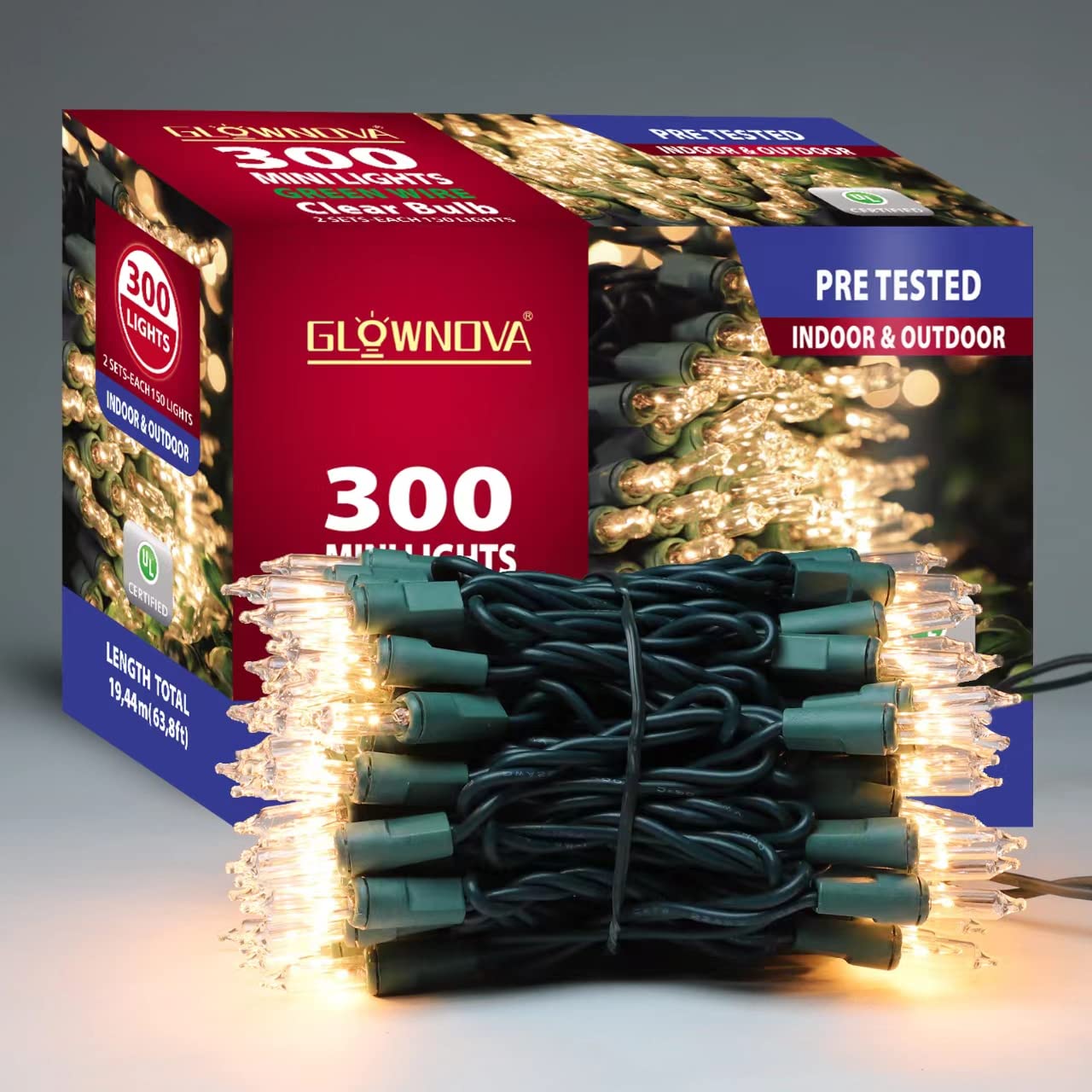 Glownova Green Wire Clear Incandescent Bulb 300 Mini String Lights For Indoor Christmas Tree Garland Birthday Wedding Party Festival Decoration
