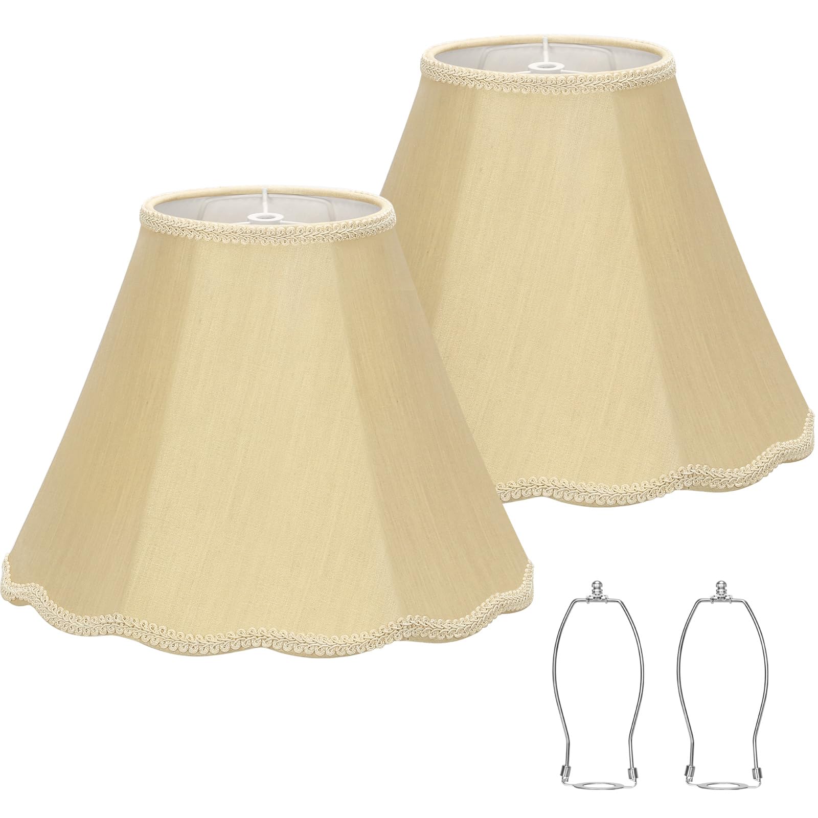 Gold Scalloepd Lamp Shades Set of 2, 6.1Top x 13Bottom x 9.8High, Bell Lamp Shades for Floor Lamps Table Lamps, Medium Lampshade