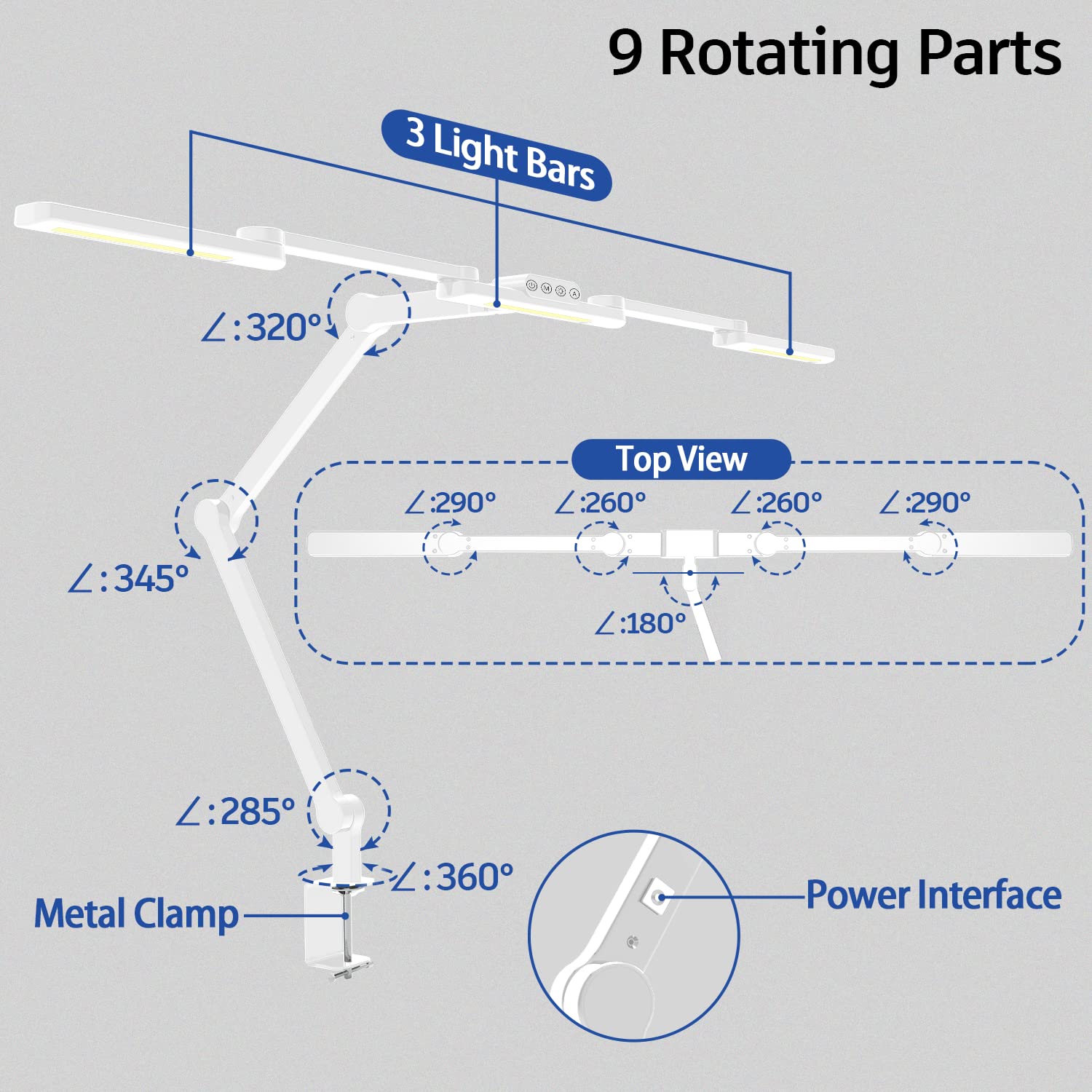 Epabina Led Desk Lamp For Home Office, 41.5'' White Clip On Architect Desk Lamp With Clamp, 24W Adjustable Dimmable Bright Swing