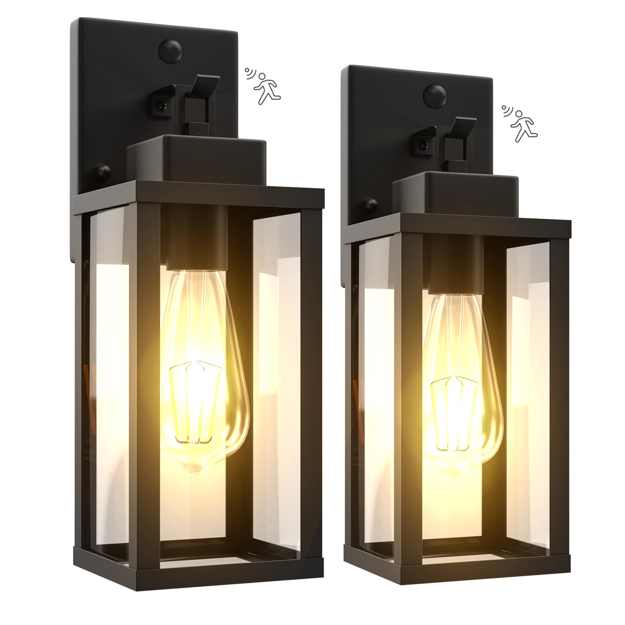 Kainozoic Motion Sensor Dawn To Dusk Outdoor Sensor Light Fixture Anti-Rust Exterior Wall Lighting Waterproof Outdoor Wall Lantern For Porch Patio Front Door Garage - 2 Pack