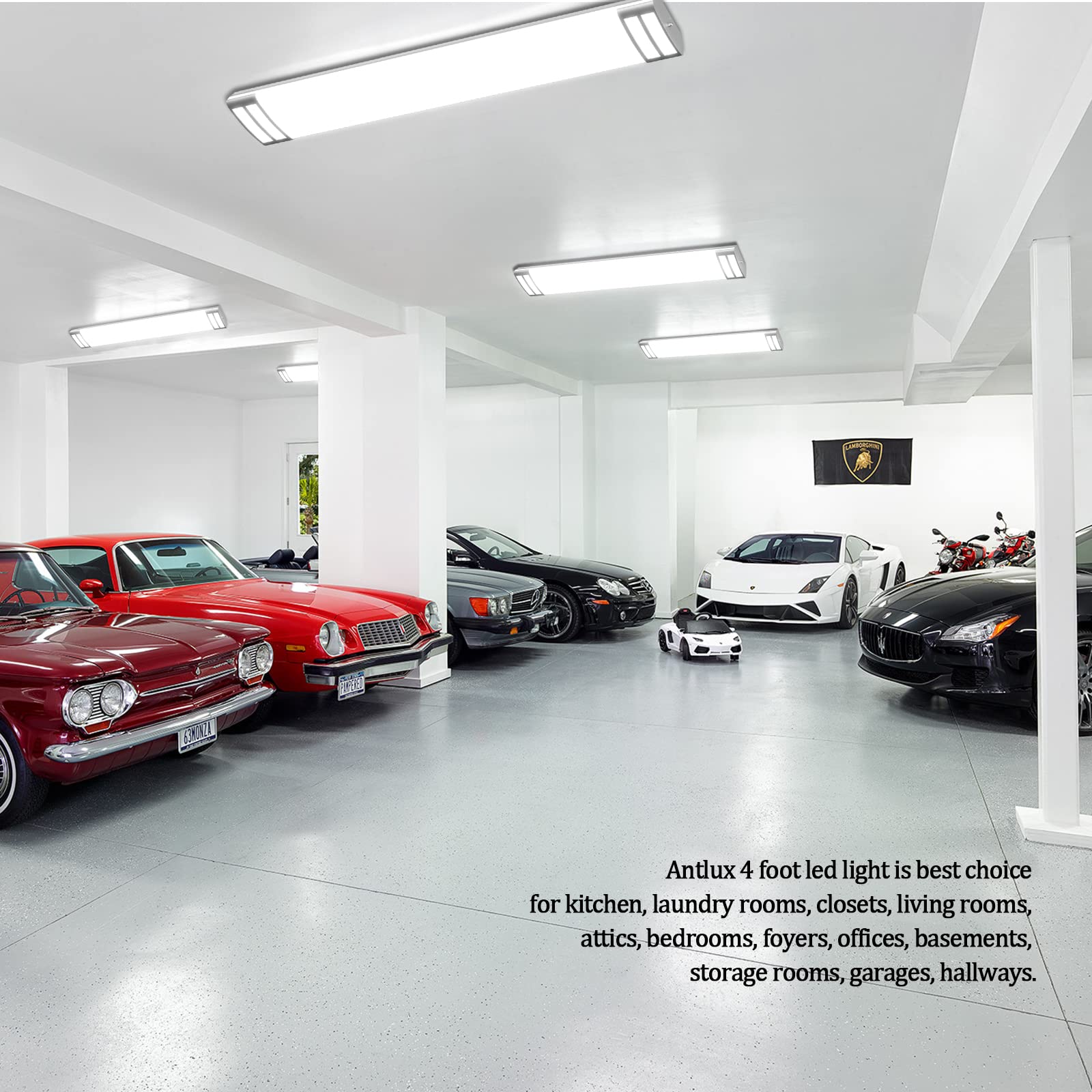 ANTLUX 4FT LED Flush Mount Light, 40W 4500LM, 4000K Neutral White, 6 Inch Wide, Aluminum, Model 6inch