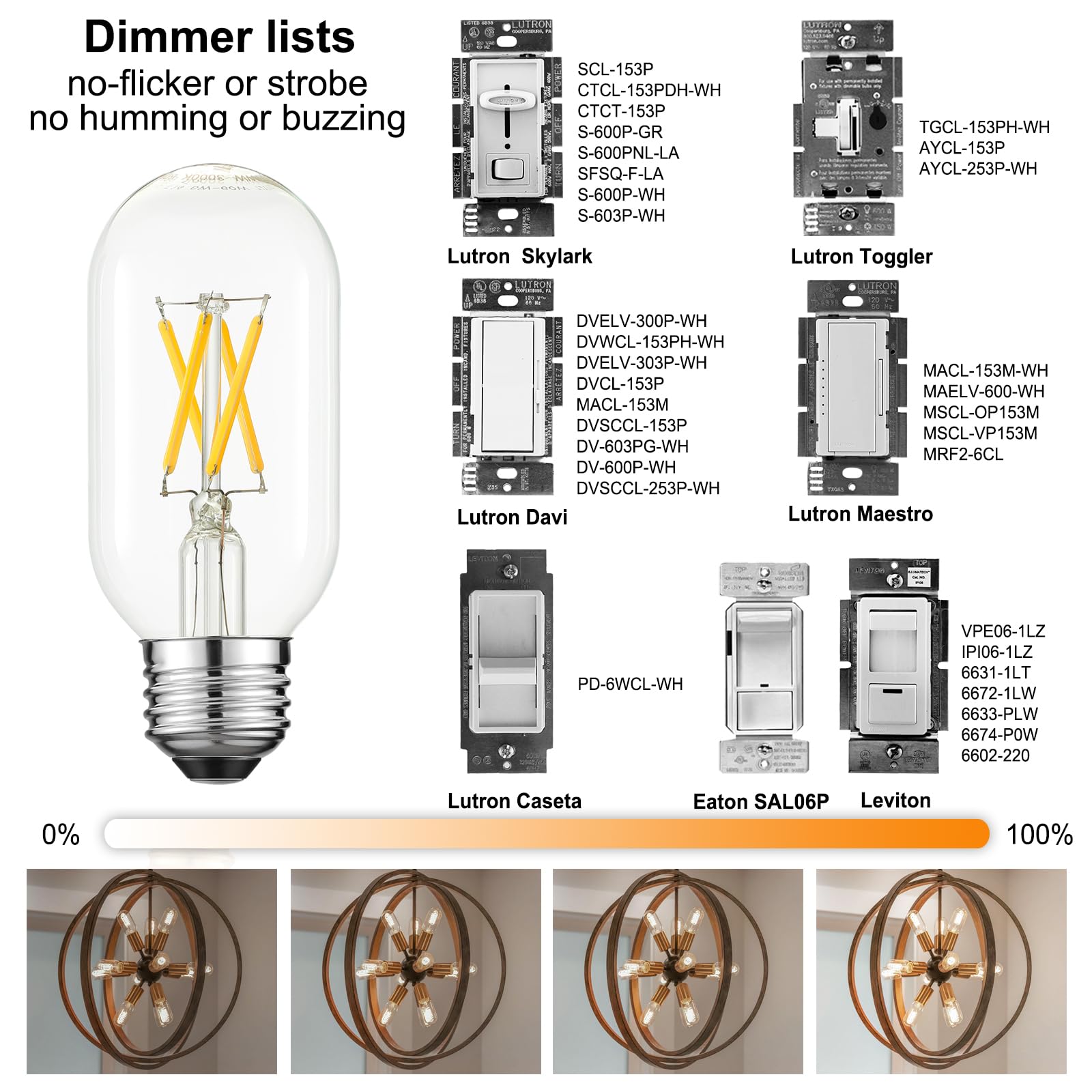 Litehistory T45 Led Bulb,6W E26 Led Bulb Dimmable Equivalent E26 Bulb 60 Watt,Warm White 3000K E26 Edison Bulb,Ac120V,600Lm,Cri8