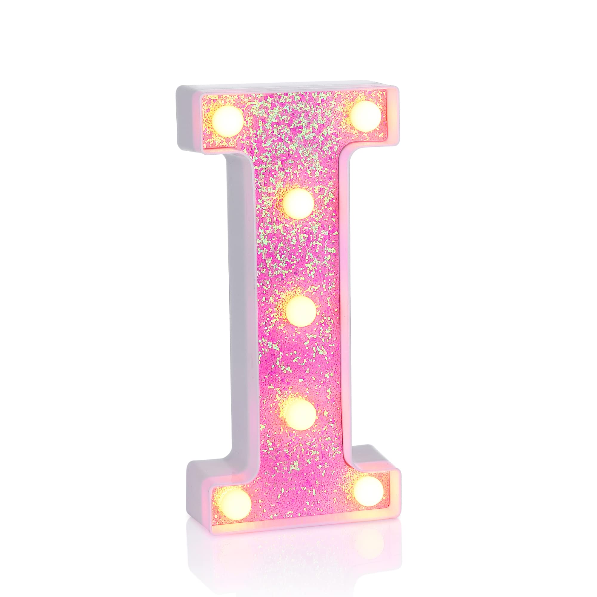 Foaky LED Letter Lights Sign - Pink Glitter Alphabet for Night Light, Battery Powered, Home Bar Decoration
