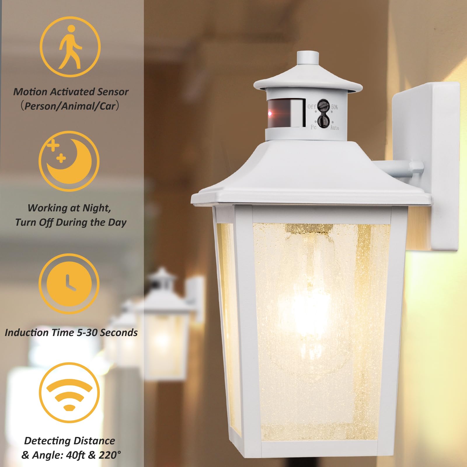 Filiyano White Motion Sensor Outdoor Wall Light - Dusk To Dawn Outdoor Wall Lighting, Waterproof Exterior Light Fixture, Modern