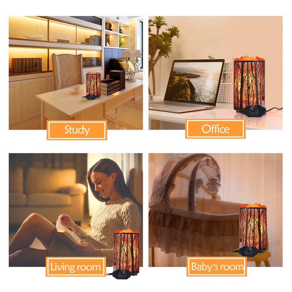 Shineled Himalayan Salt Lamp - Forest Design, Stainless Steel Basket, Dimmer Switch, 4.1x6.5 inches, Copper Yellow, 25W Bulb