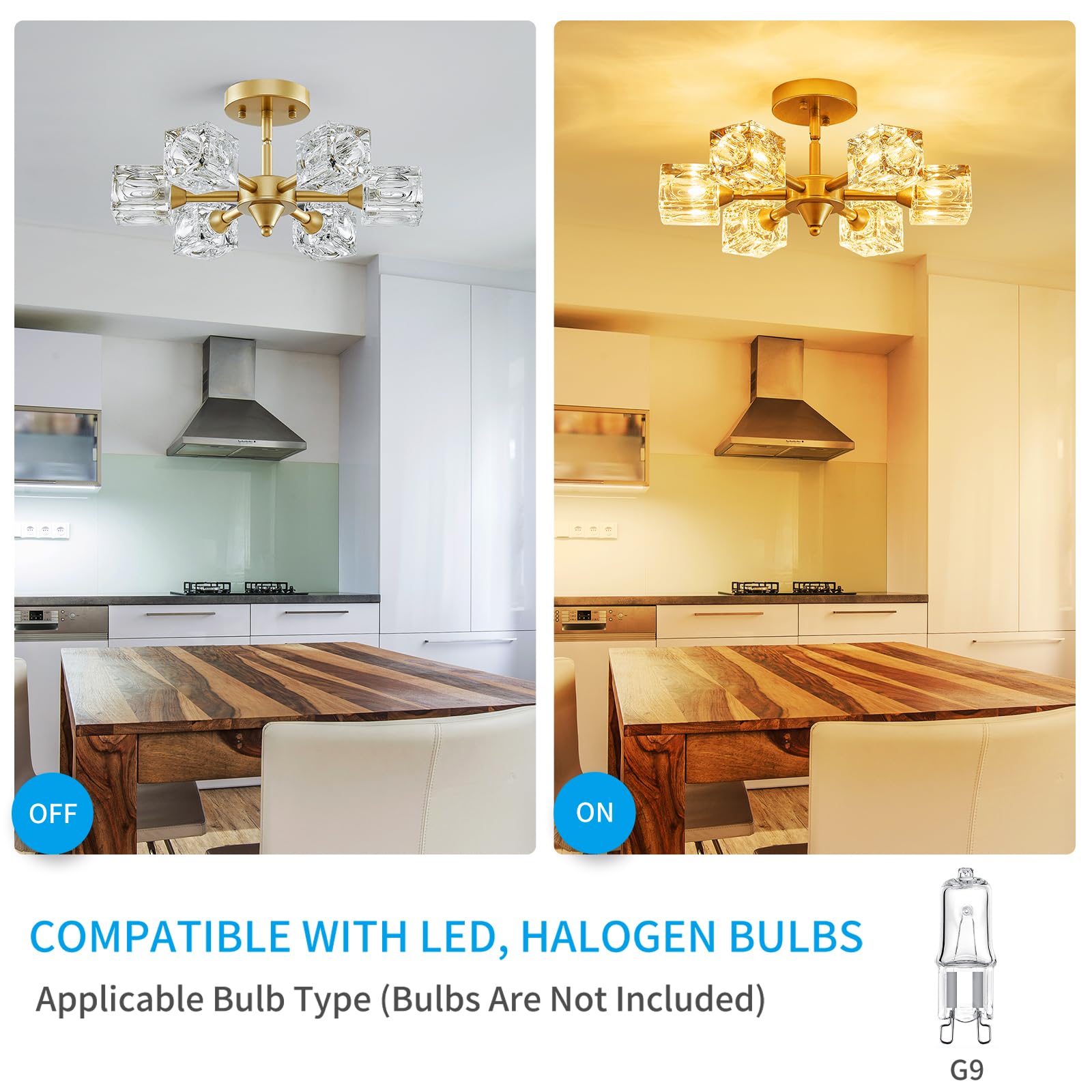 Xingqi Gold Glass Chandellier Semi Flush Mount Ceiling Light Fixture Modern 6 Lights Small Sputnik Chandelier, Antique Chandelie