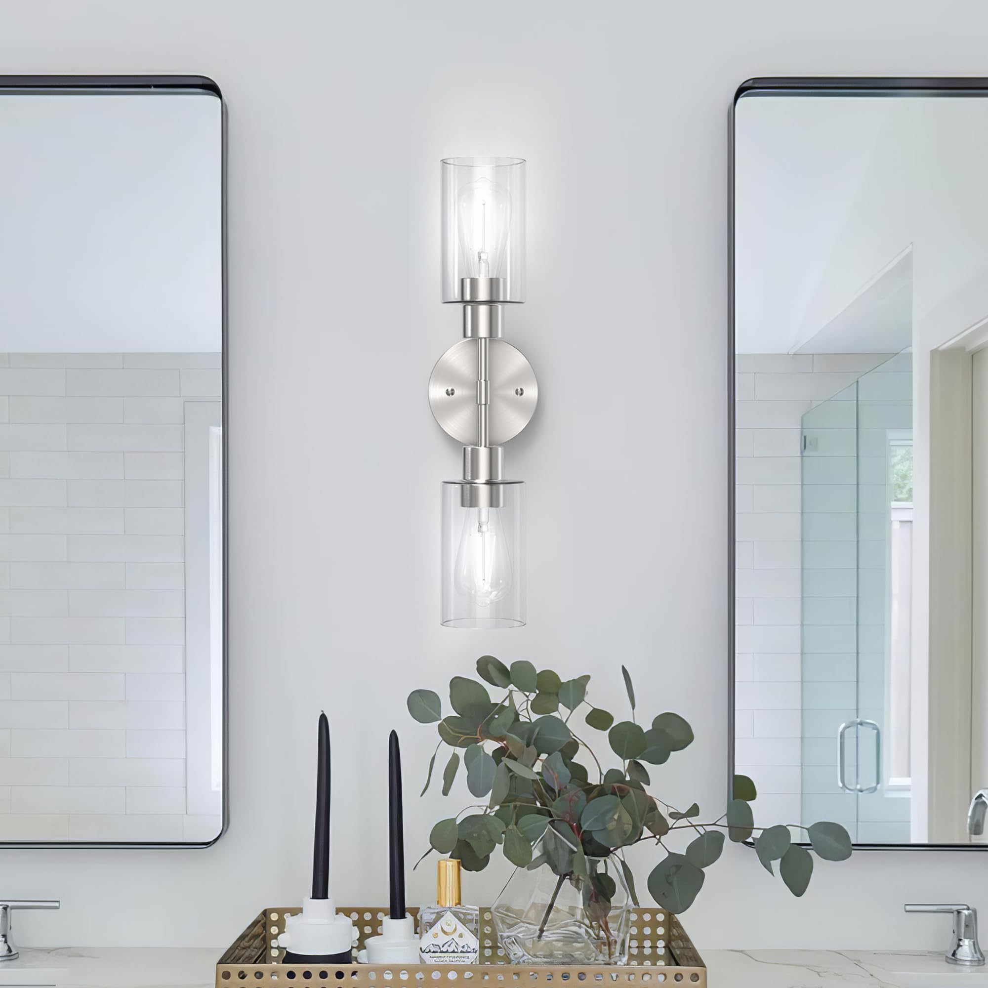 Espird Bathroom Light Fixtures 2 Light Brushed Nickle  Bathroom Vanity Lights Over Mirror  Bathroom Sconces Wall Lighting Farmhouse Vanity Light  Modern Vanity Lights With Clear Shades