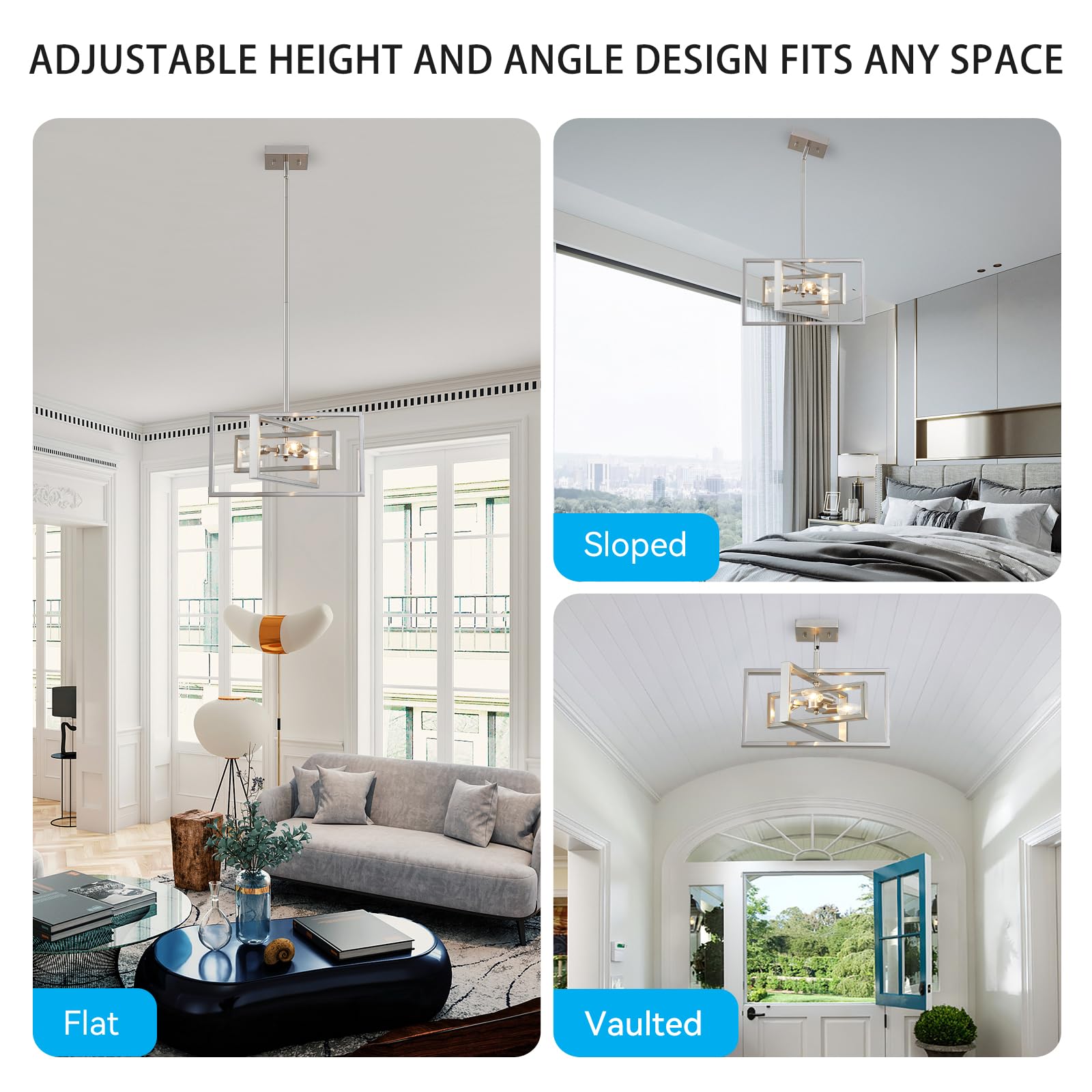 XINGQI 3-Light Brushed Nickel Chandelier - Modern Semi Flush Mount Pendant Lighting for Dining Room, Bedroom, Kitchen, Entry Foyer