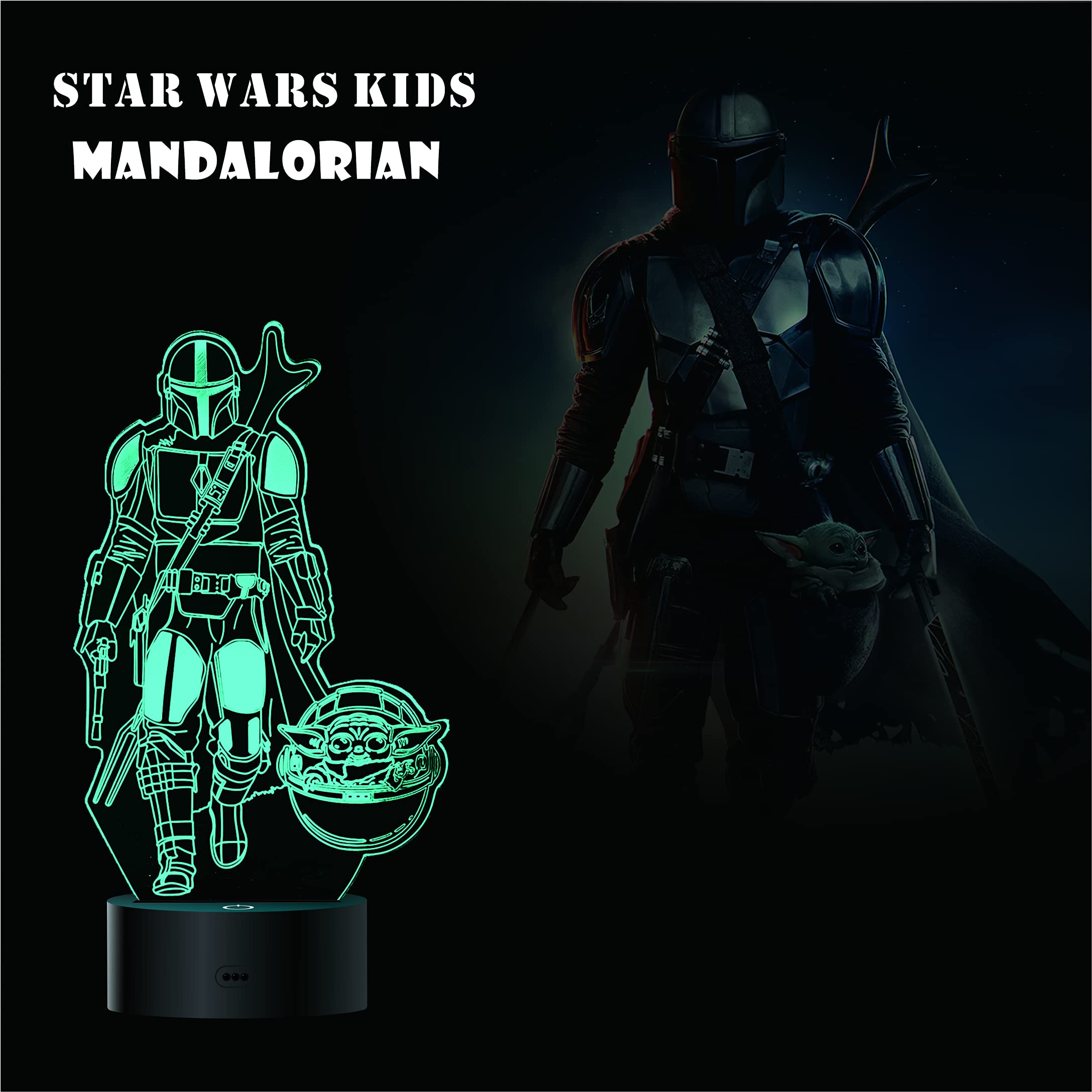MOSSOM 3D Illusion Night Light - LED Lamp with 4 Patterns, Medium Size, Black, Model MOSSOM-4 Pattern, Perfect Gift for Star Wars Fans