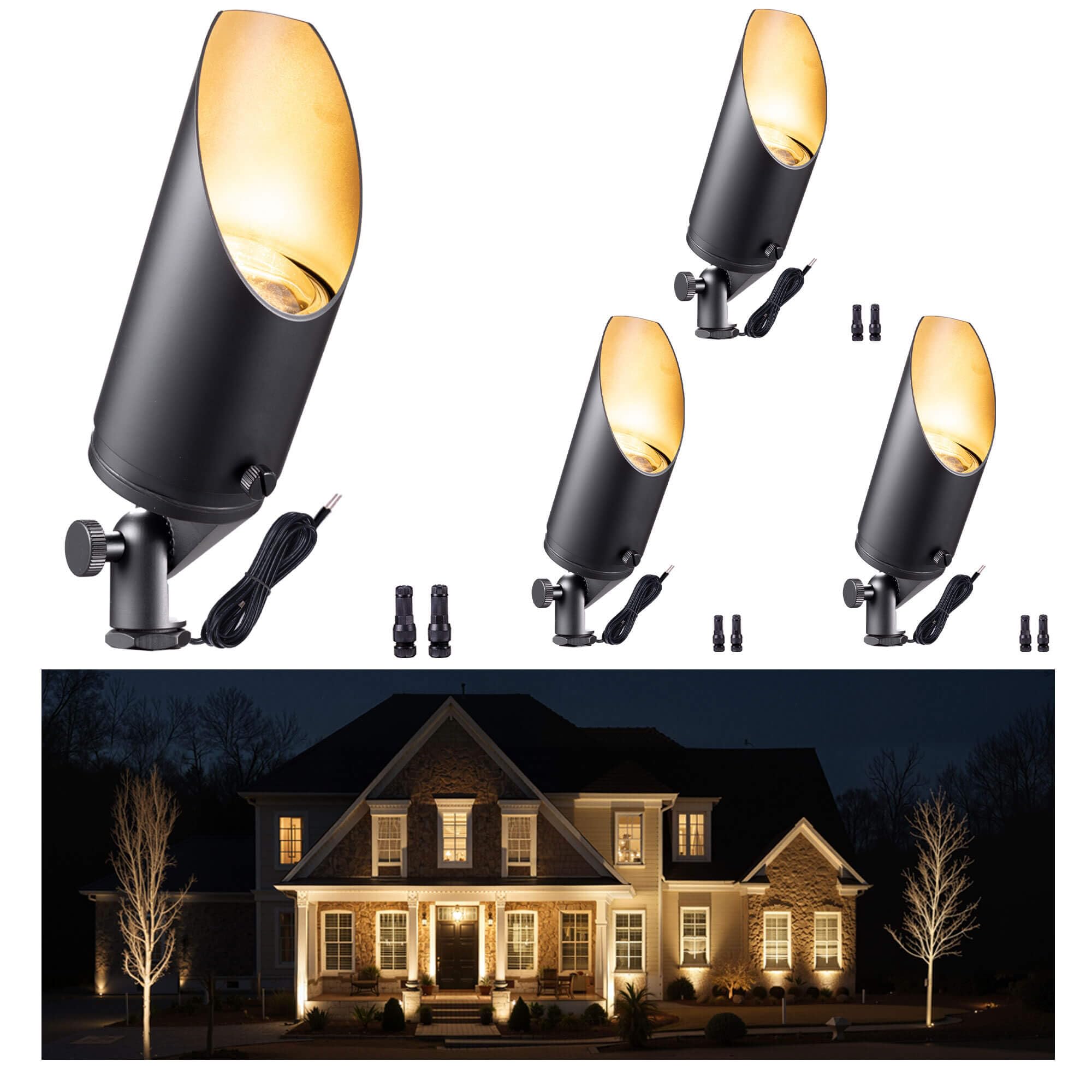 Gardenreet Brass Landscape Lighting - Black Low Voltage Outdoor Spotlights, Wired LED Uplights 12V, Waterproof Spot Lights for O