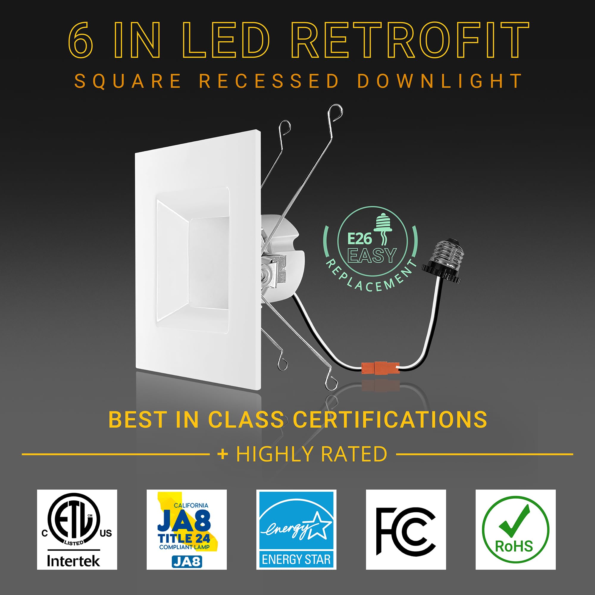 Nuwatt 12 Pack, 5/6 Inch Retrofit Led Square Recessed Lighting, 5Cct 2700K/3000K/3500K/4000K/5000K Selectable, 1100 Lumen 14W, D