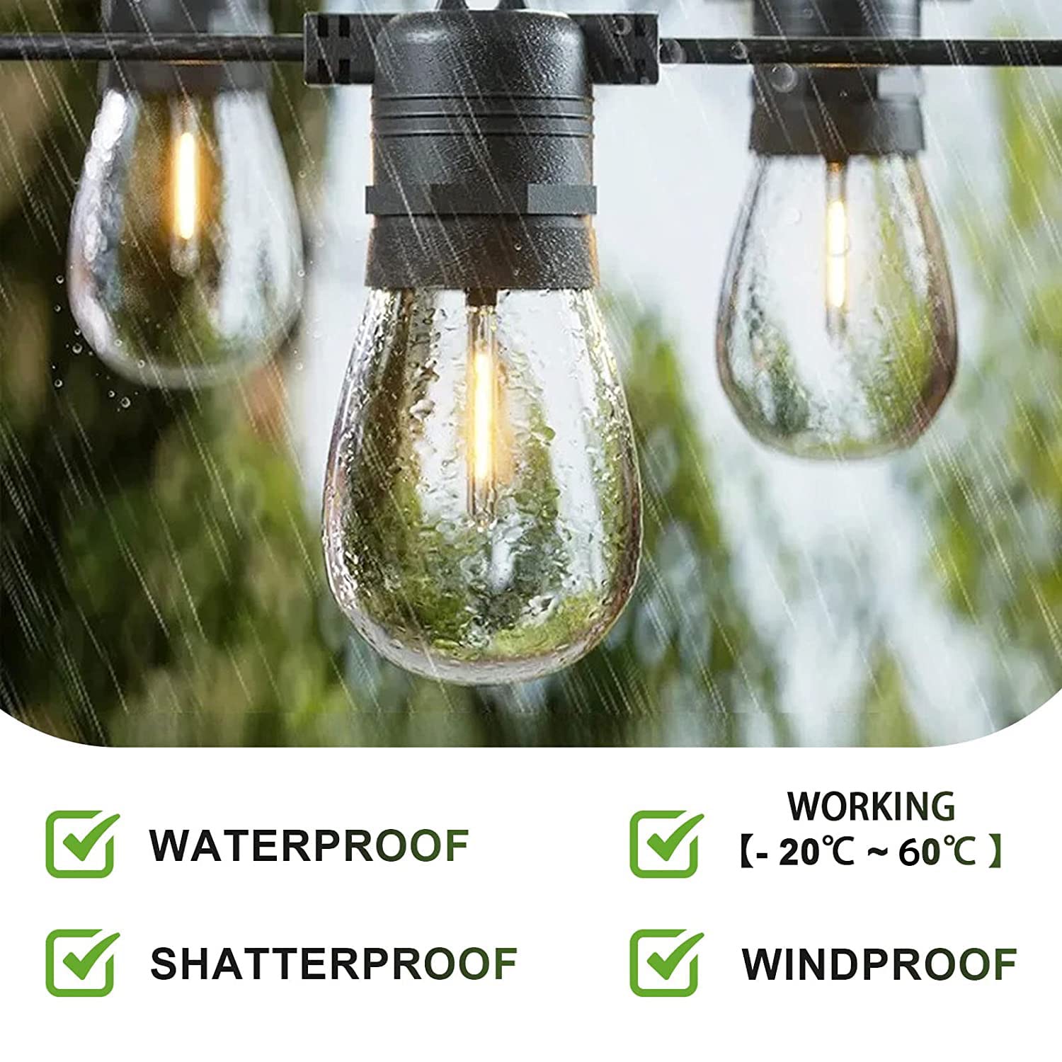 Jslinter 24-Pack LED String Light Bulbs, 1W Shatterproof Edison Replacement, Warm White, E26 Base, Model JC-1WL-1808