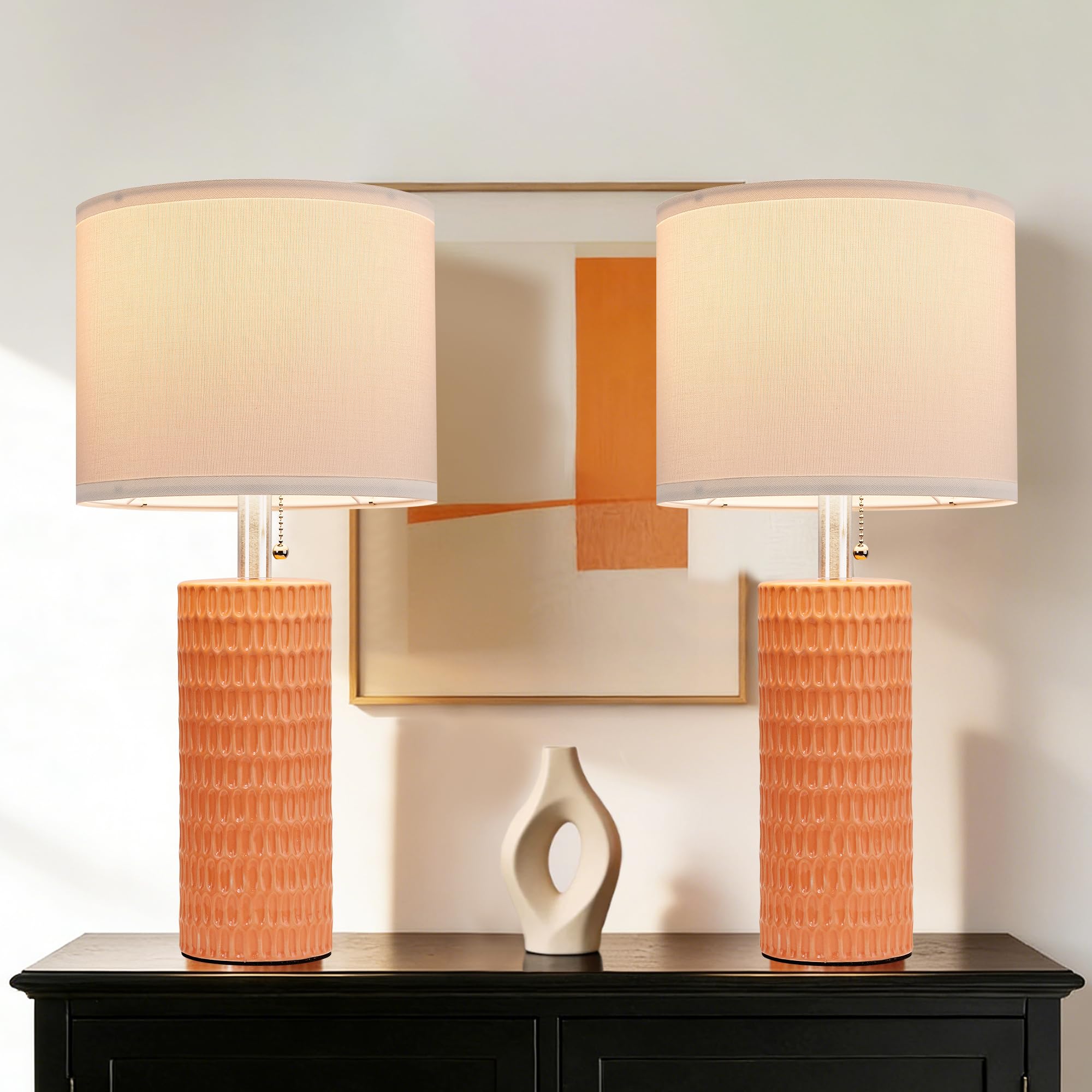 Reaketon Table Lamps for Living Room Set of 2  Ceramic Table Lamps for Bedroom  20 Modern Lamps for Night Stands  Orange