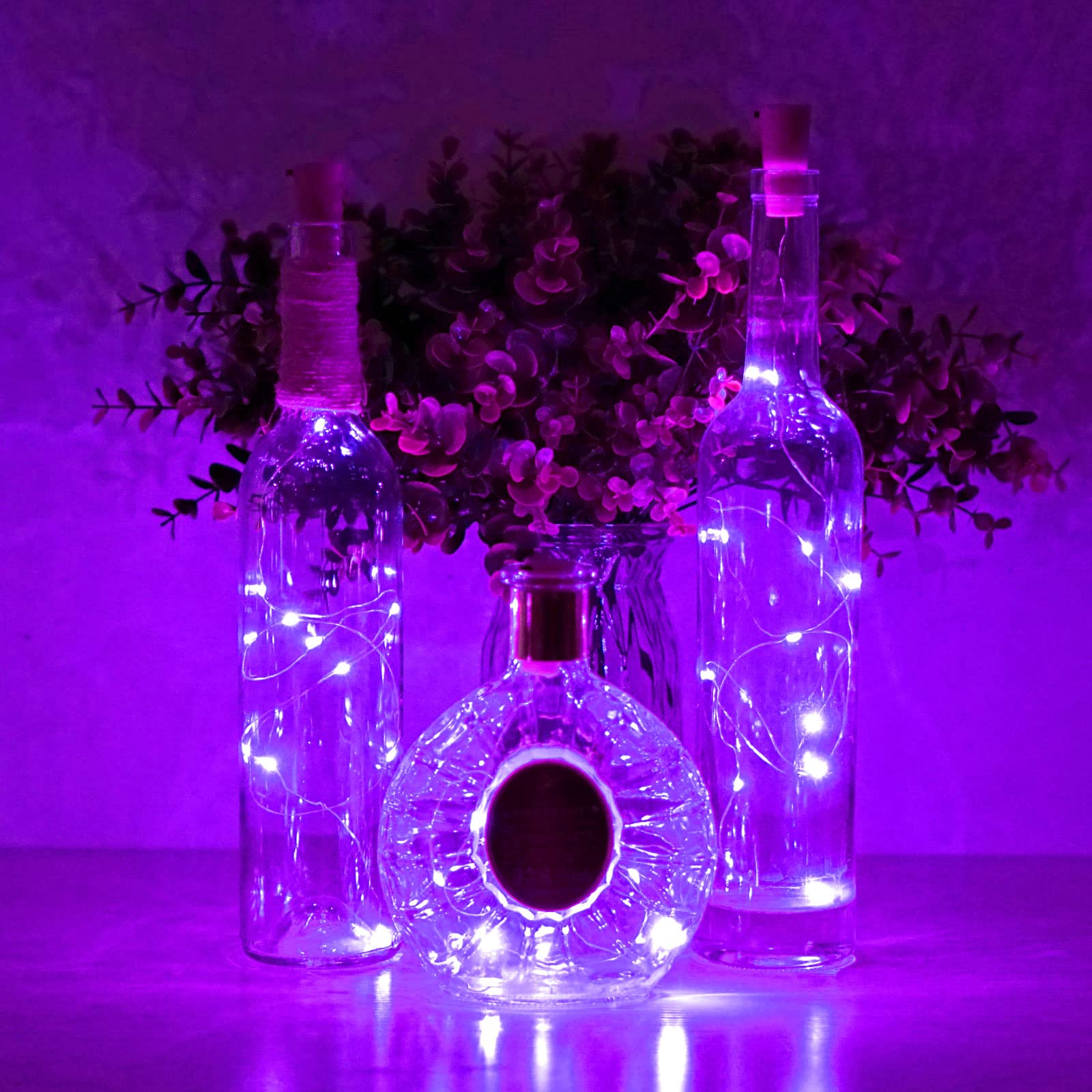 Wine Bottle Cork Lights 15Pack 10 Led 40 Inches Battery Operated Silver Wire Liquor Bottle Fairy Mini String Lights For Party Christmas Halloween Wedding Decoration (Purple)