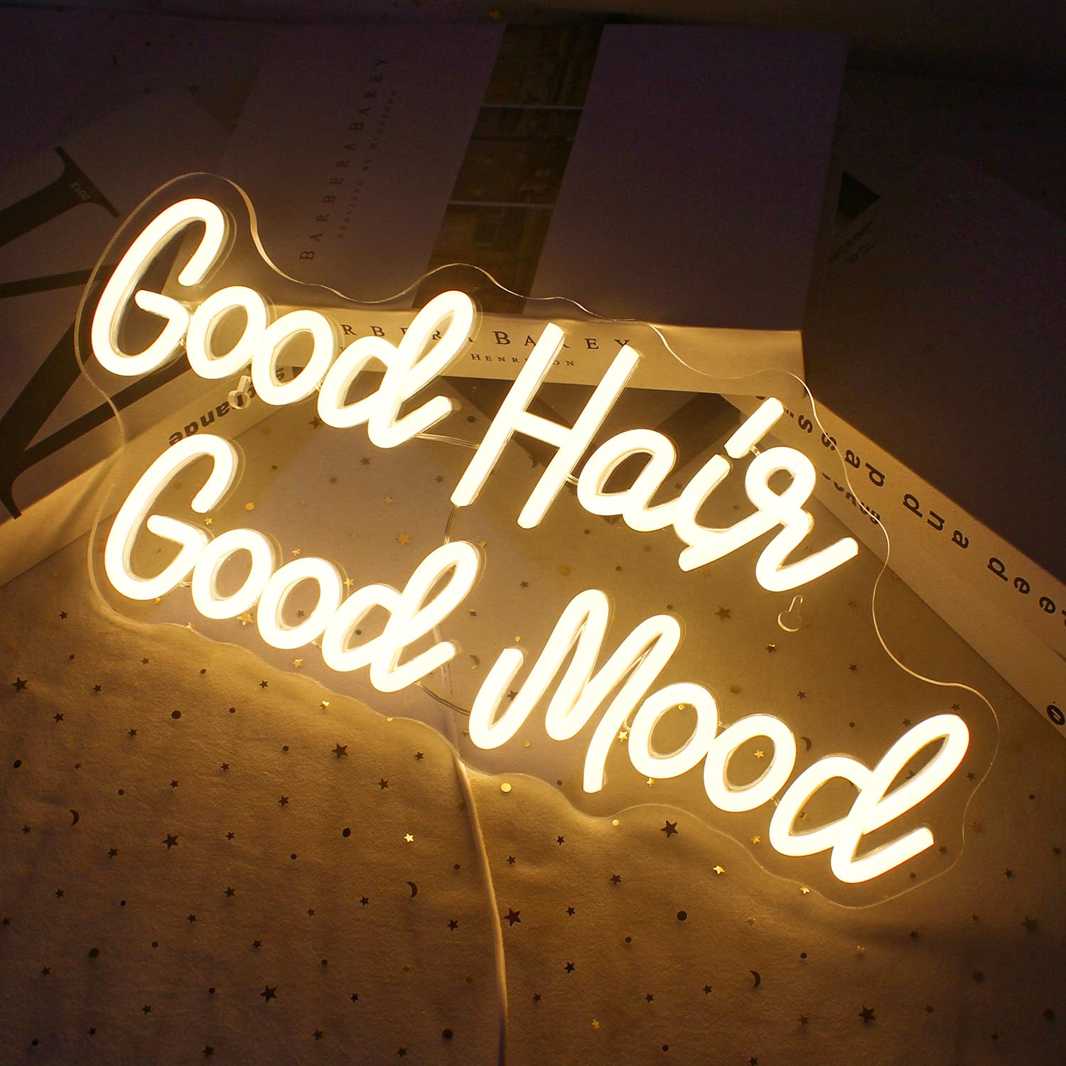 WX&YH Neon Sign - Good Hair Good Mood LED Light for Hair Salon Decor, Dimmable Acrylic Wall Art, Haircut Shop Sign