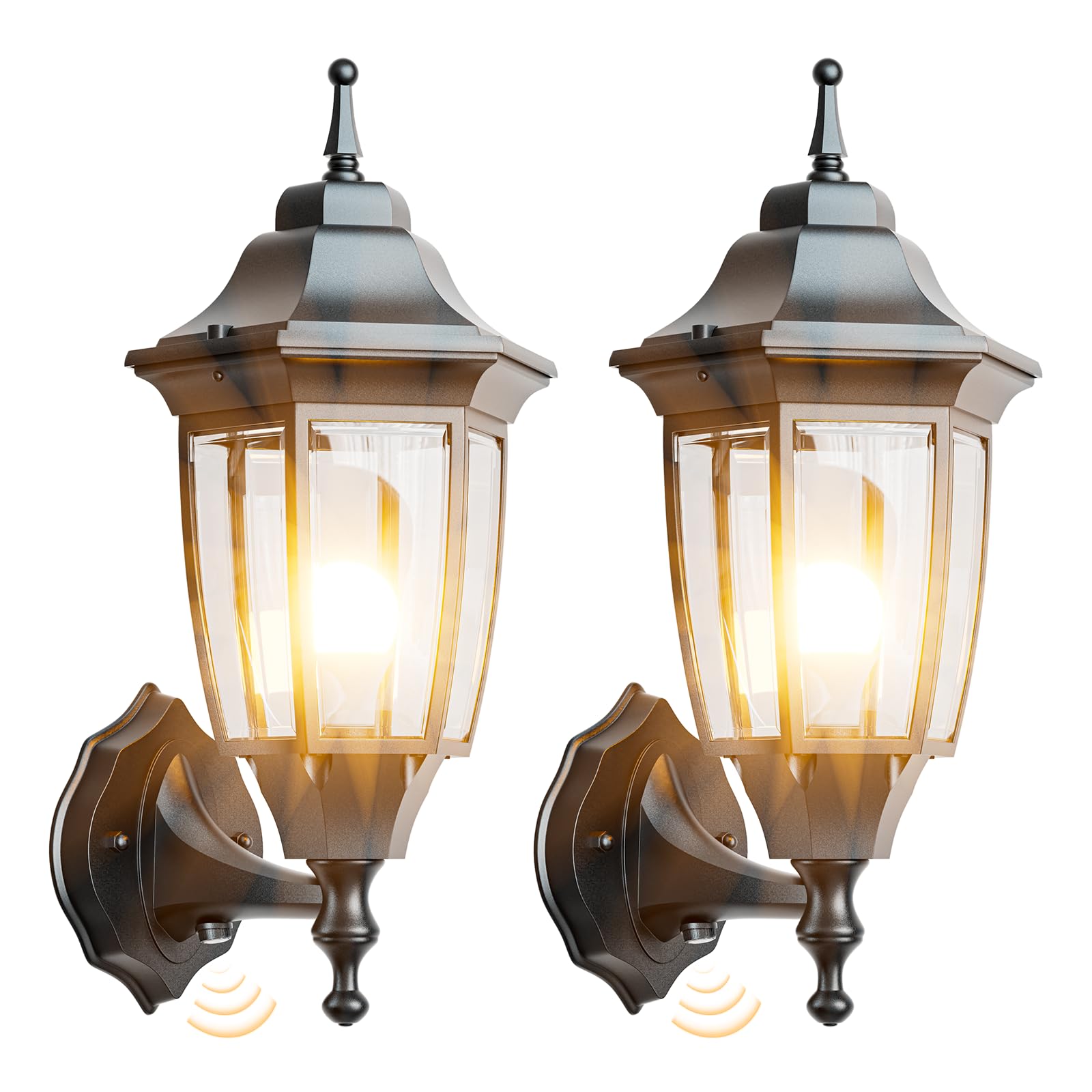 EMART Dusk to Dawn Outdoor Porch Light, Aluminum & Glass, Waterproof, Black, 2 Pack, Model EM-AGL-2-PS, Bulb Included
