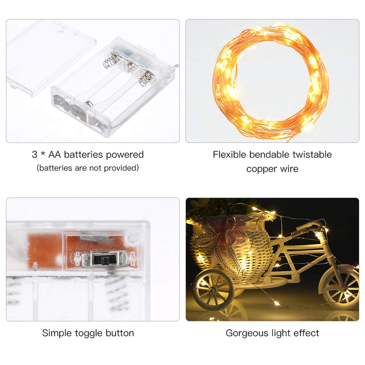 Mikasol Led String Lights, Mini Battery Powered Copper Wire Starry Fairy Lights, Battery Operated String Lights For Bedroom, Christmas, Parties, Wedding, Centerpiece, Decoration (10M/33Ft Warm White)