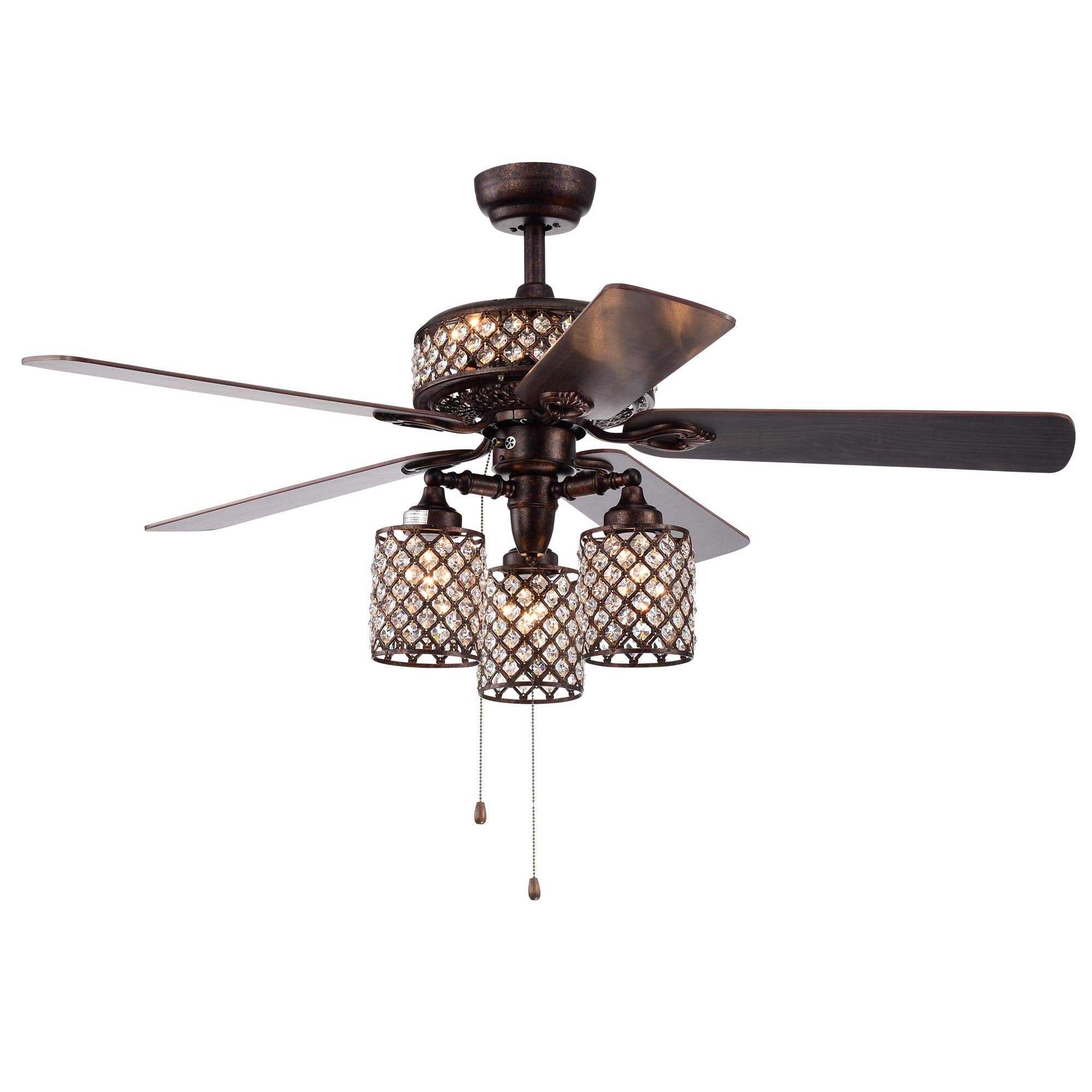 Warehouse of Tiffany Ceiling Fan CFL-8347RB, 52-Inch, Rustic Bronze, Metal, Lighted Crystal Grid Shade