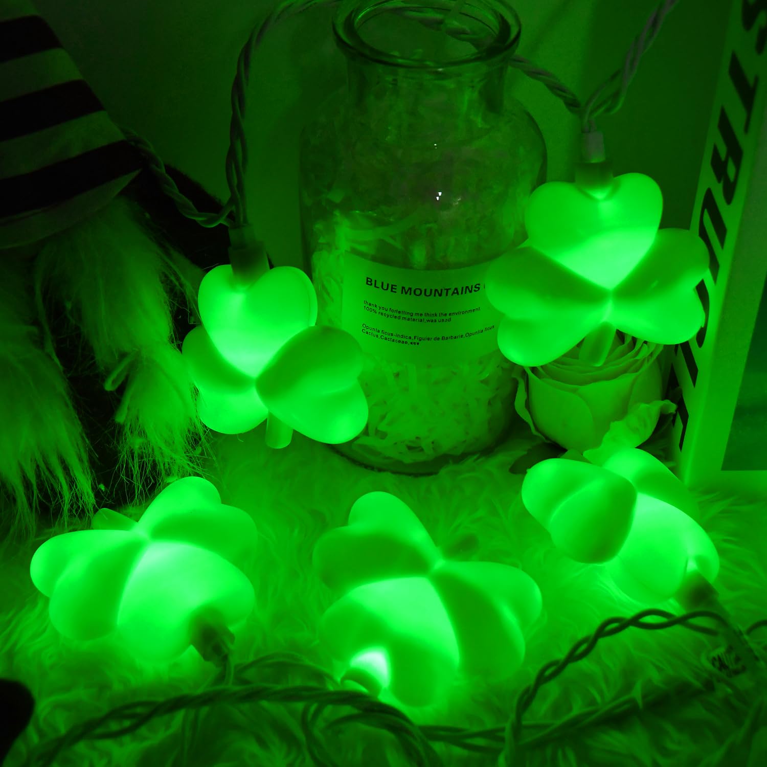 St Patricks Day Decorations Shamrock String Lights, 8.5Ft Green Lucky Clover String Lights Waterproof With 10 Green Led Lights F