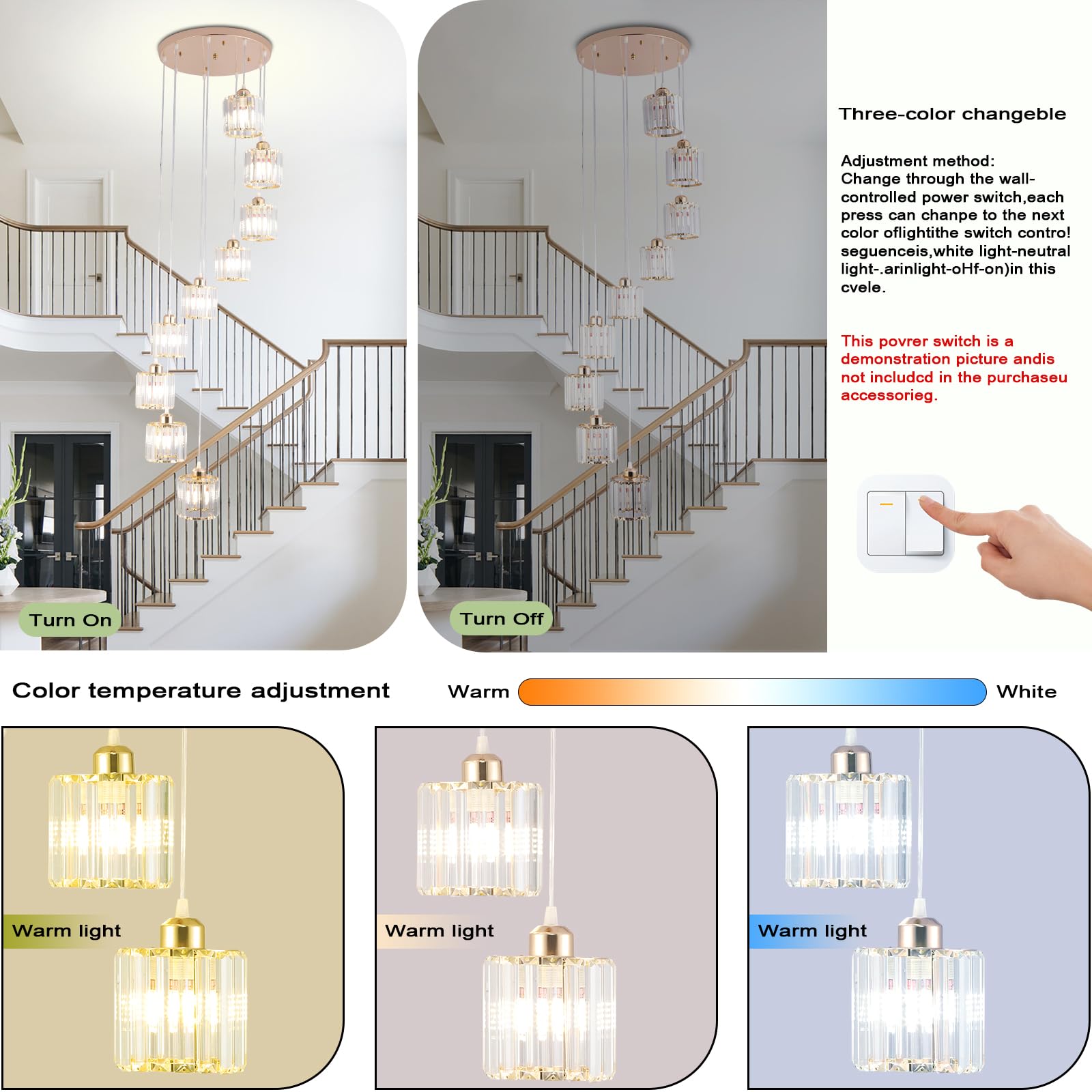 Cainjiazh High Ceilings Long Chandeliers Modern Crystal Pendant Light Raindrop Drop Lamp Hanging Chandeliers Flush Mount Lighting Fixtures For Staircase Foyer Entryway Gold 9 Lights