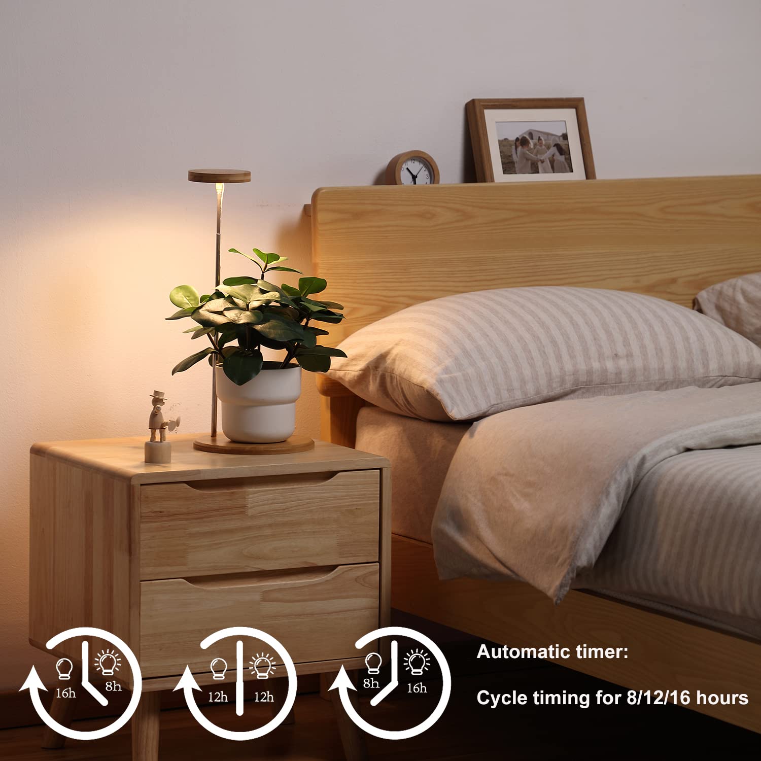 yadoker Bamboo Mini LED Grow Light - Height Adjustable, Automatic Timer, 2-Pack, Base+Light