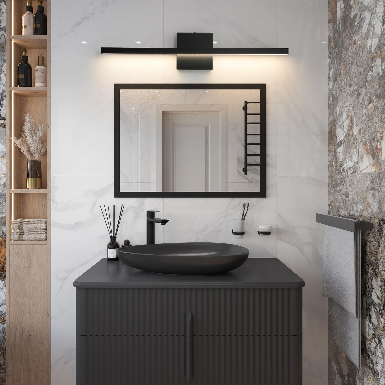 Epinl Black Vanity Light Fixtures For Bathroom - 23.6 Inch Dimmable Modern Bathroom Light Fixture Over Mirror 5Cct Adjustable Wall Sconce Lighting Fixture Led Vanity Lights Bar