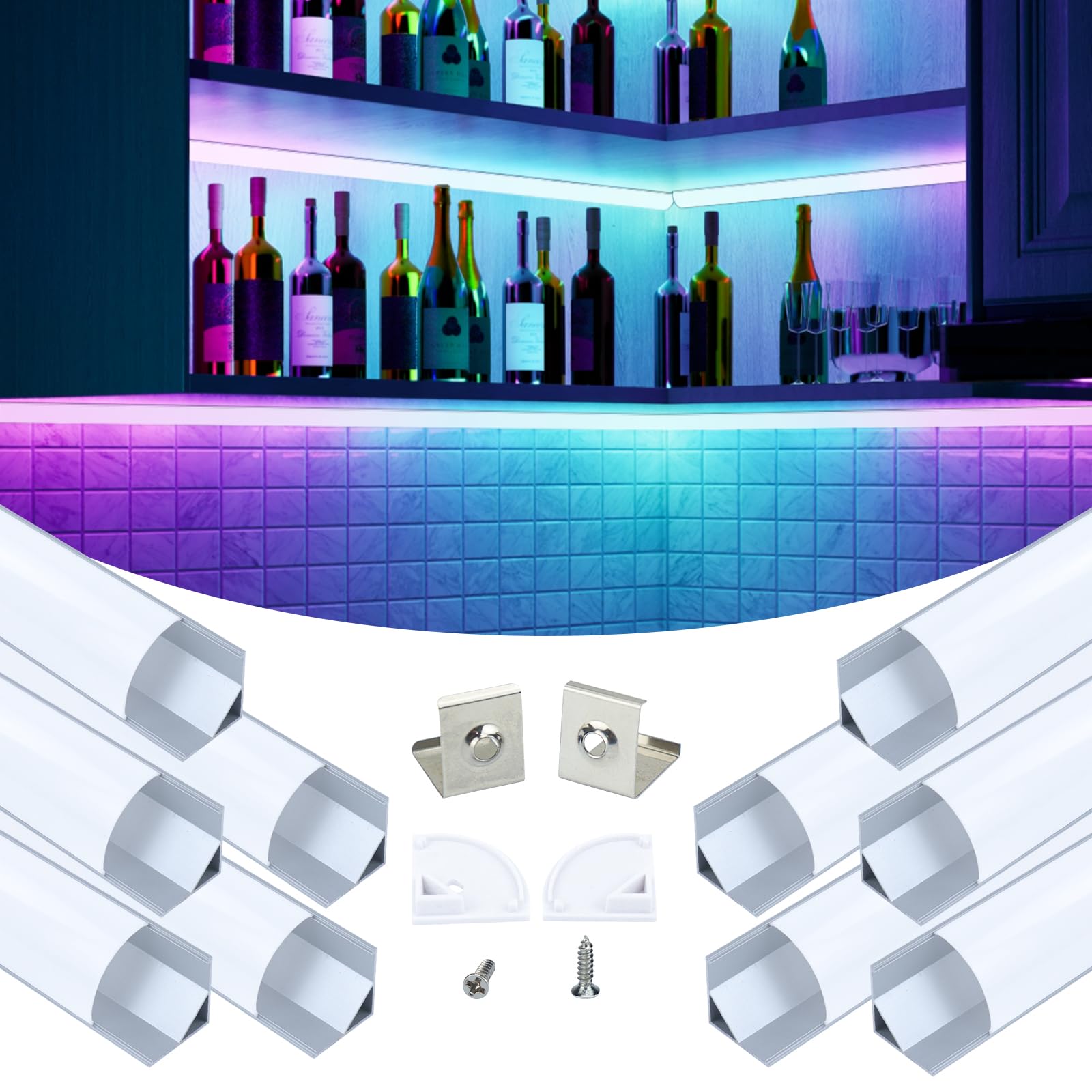 Muzata 10Pack 6.6Ft/2M Plus-Size 30X30Mm V Shape Spotless Silver Led Channel System With Milky White Cover For Led Strip Lights