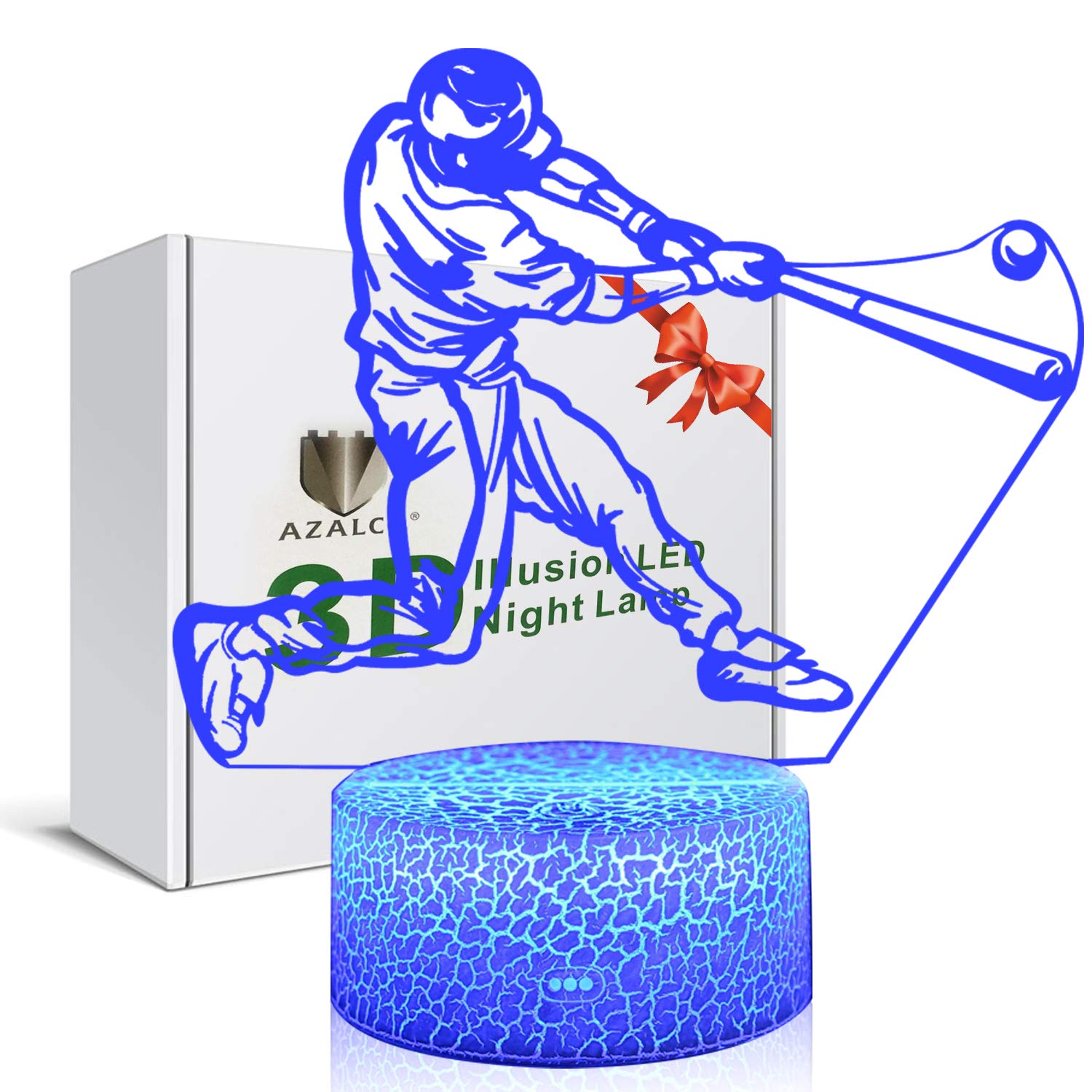 Baseball 3D Night Light,16 Color Change&Dimming by Remote Control or Smart Touch Optical Illusion Bedside Lamps,Sports Decor for