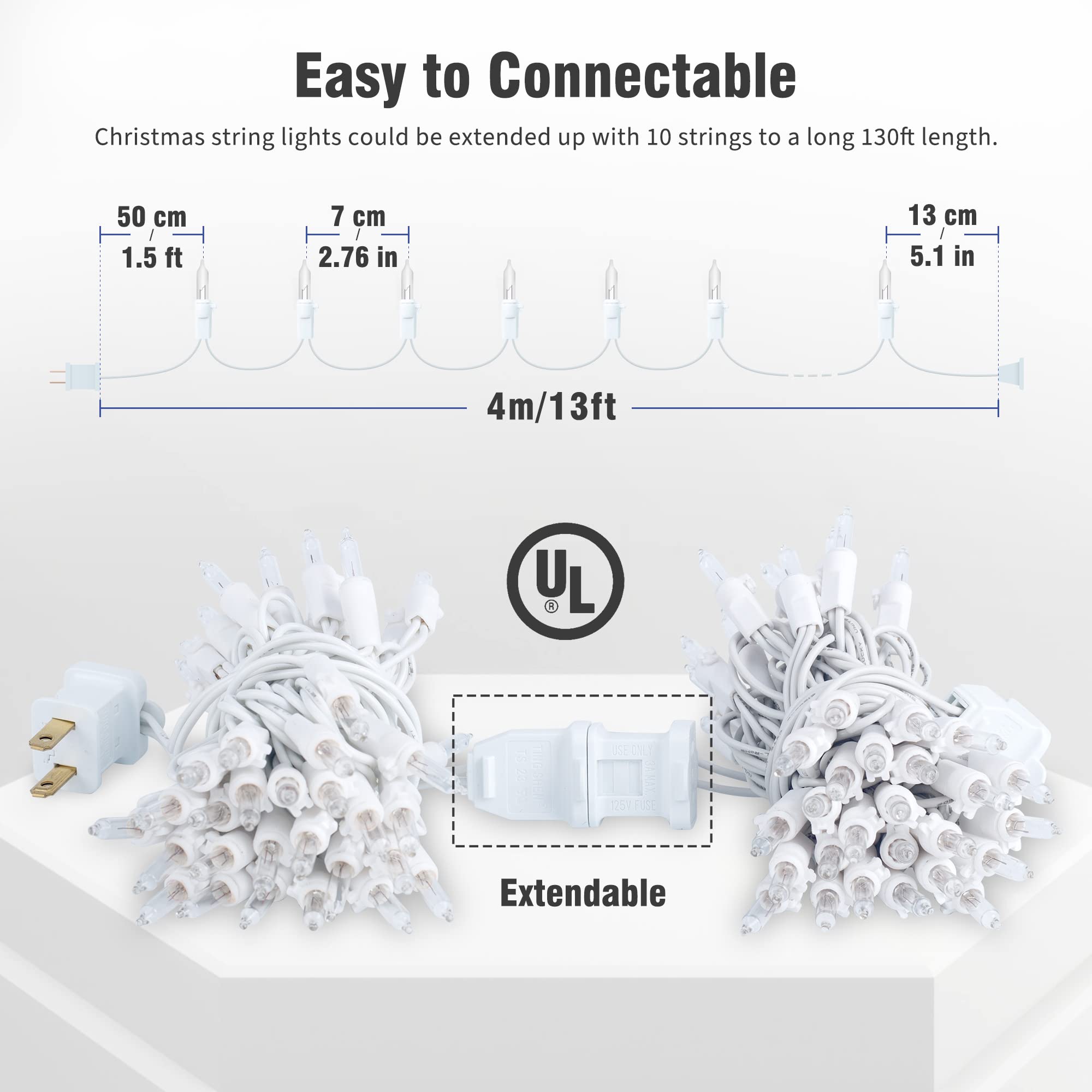 Hopolon Clear Mini String Lights Set, 50 Count, 13 Feet, Warm White, Incandescent Bulb, Indoor Decoration