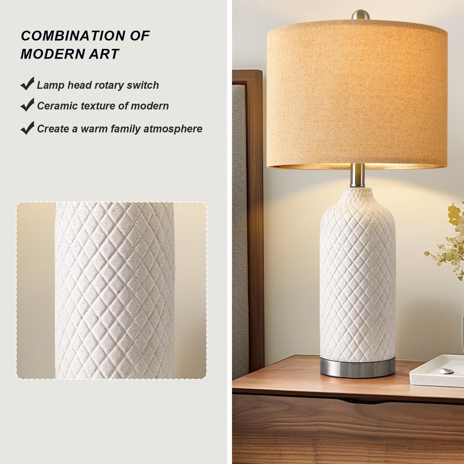 G-Safava 24.25'' Single Table Lamp For Bedroom Modern Ceramic Nightstand Lamp White Bedside Lamp Boho Living Room Lamp Farmhouse