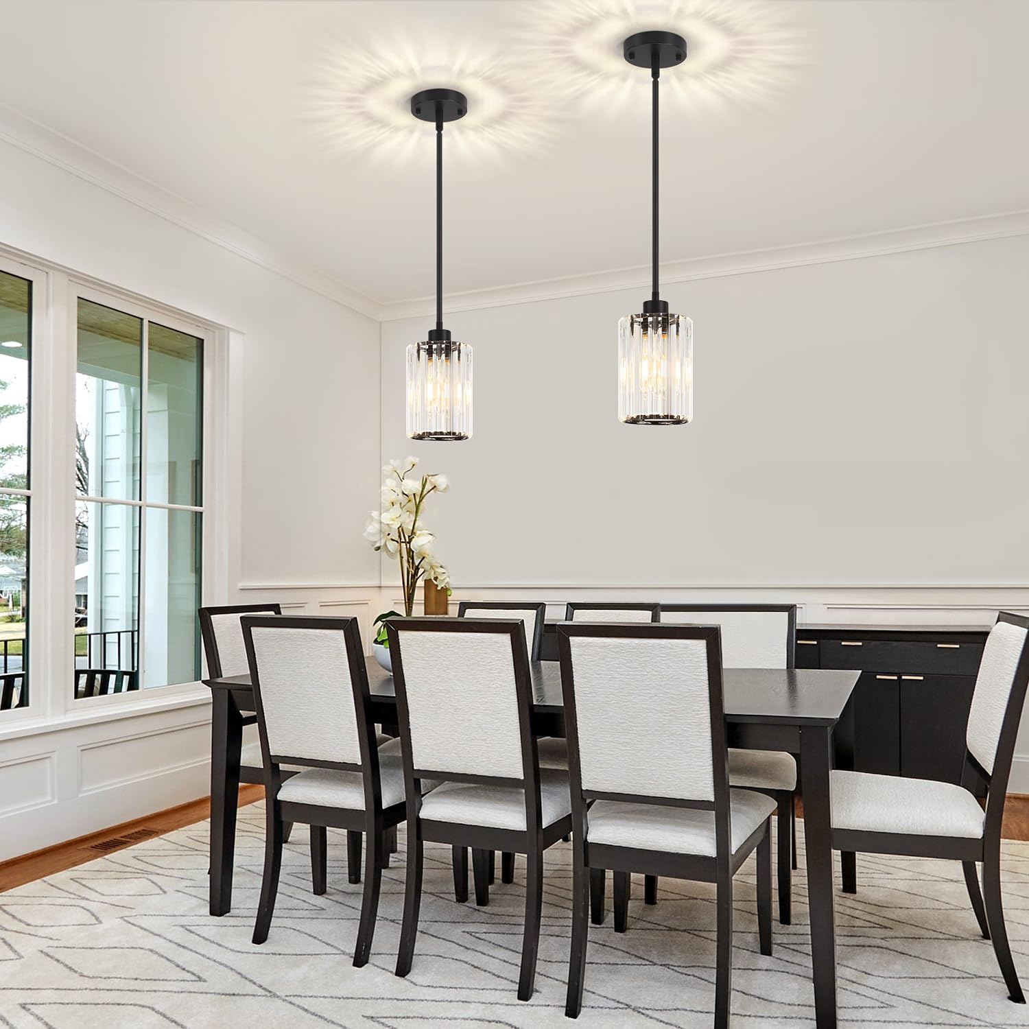 Zsmihdoh Black Pendant Light  Modern Crystal Pendant Lights Kitchen Island Lighting  Hanging Light Fixtures Mini Chandelier Pendant Lights For Island Dining Room Hallway Bedroom