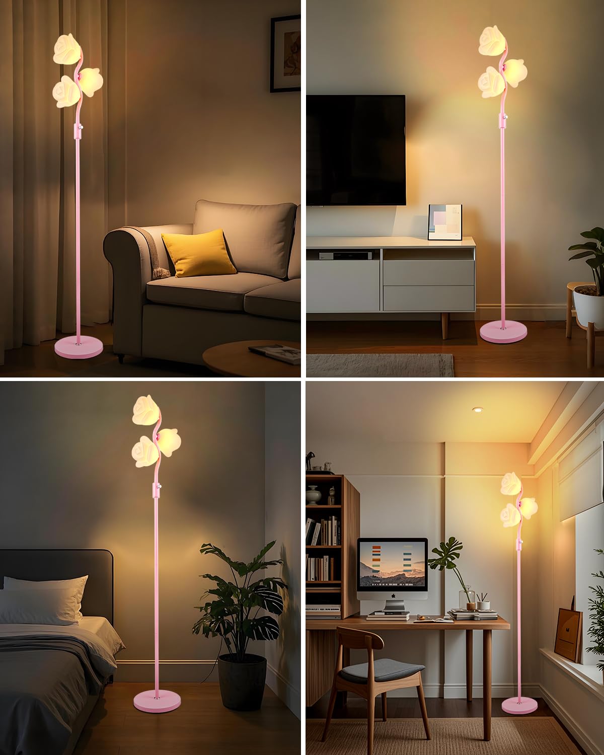 Lightdot Pink Flower Floor Lamp Stepless Dimmable Modern Mid Century Standing Lamp Floral 3-Light Floor Lamps With 3000K G9 Bulb