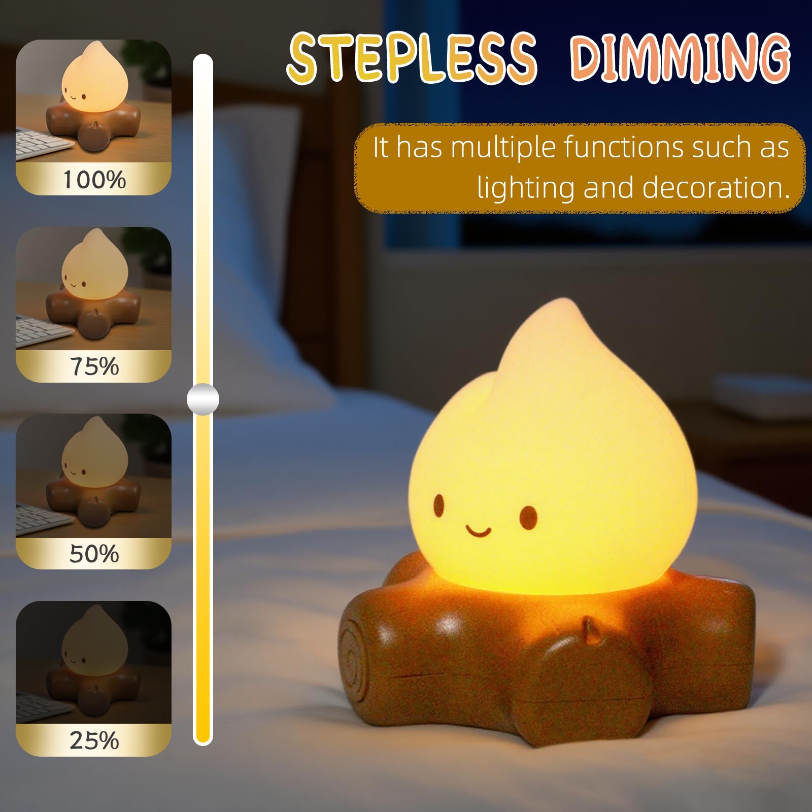 HPYDIY Cute compatible with Campfire Lamp, Rechargeable Night Light, Flickering Mode, Small Bonfire-Basic, Silicone, Model YD