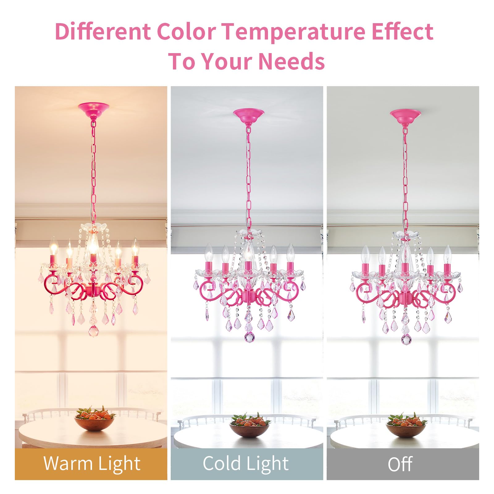 ANJIADENGSHI Small Crystal Chandelier, 16.5in High, 17in Wide, Pink, Crystal, Model CL-0011PK, Modern Pendant Light for Dining Room,