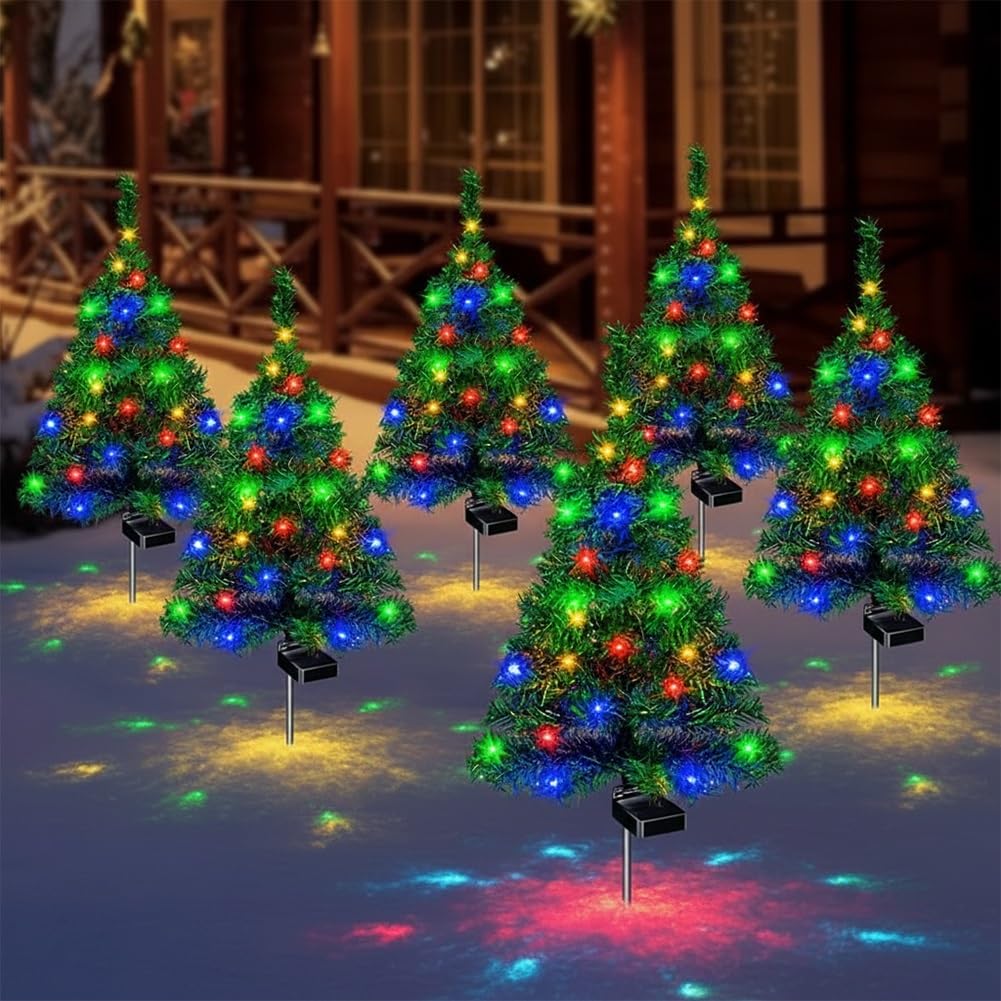 luotts Solar Christmas Tree Lights Holiday Decorations, Outdoor Courtyards Solar Powered Artificial Xmas Tree for Yard Porch Pat