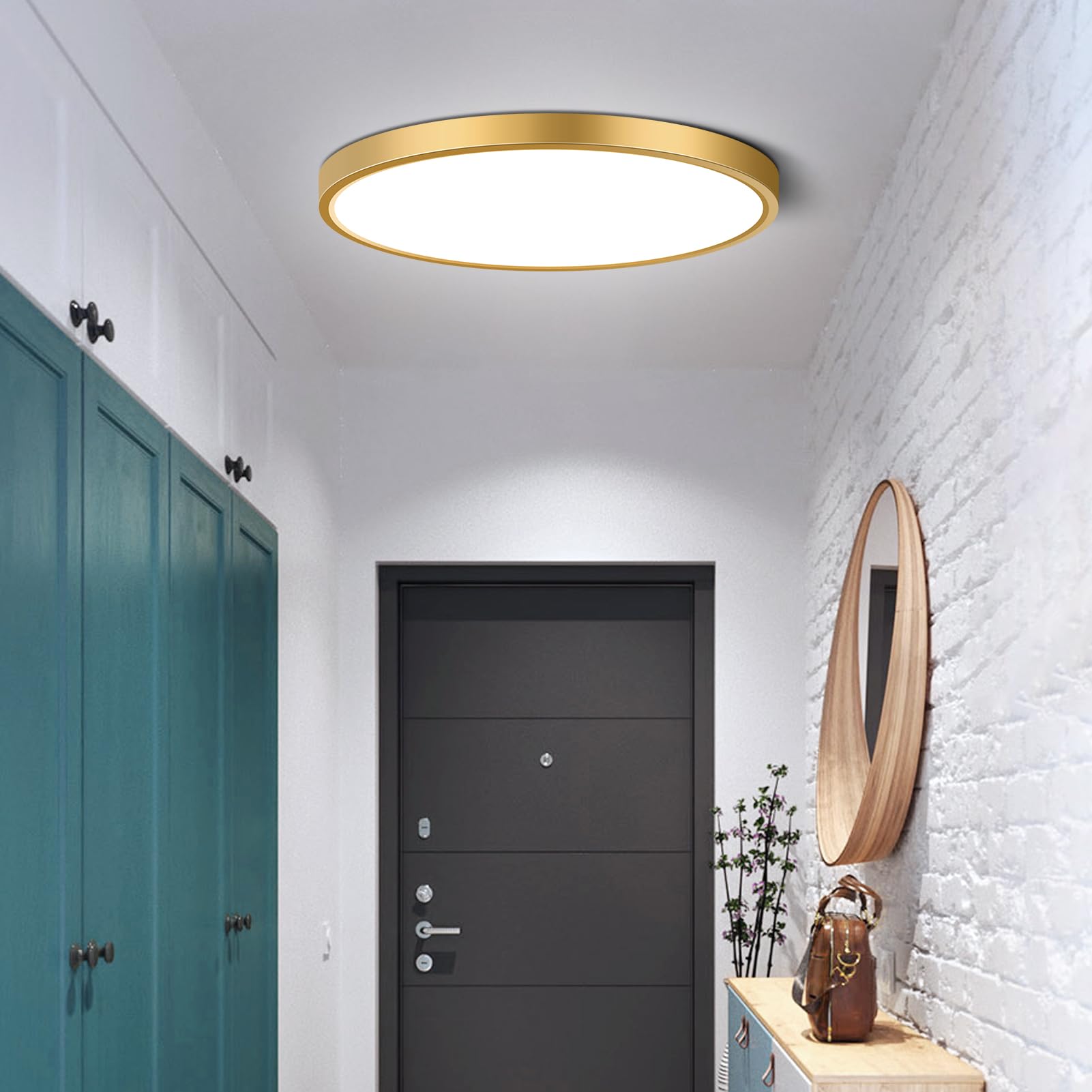 9Inch LED Flush Mount Ceiling Light Fixture  18W(180W Equivalent)  1800LM  5000K Daylight White  IP40  Flat Modern LED Ceiling Lights for Bedrooms  Living Rooms  Bathrooms  Stairwells  etc.(Gold)