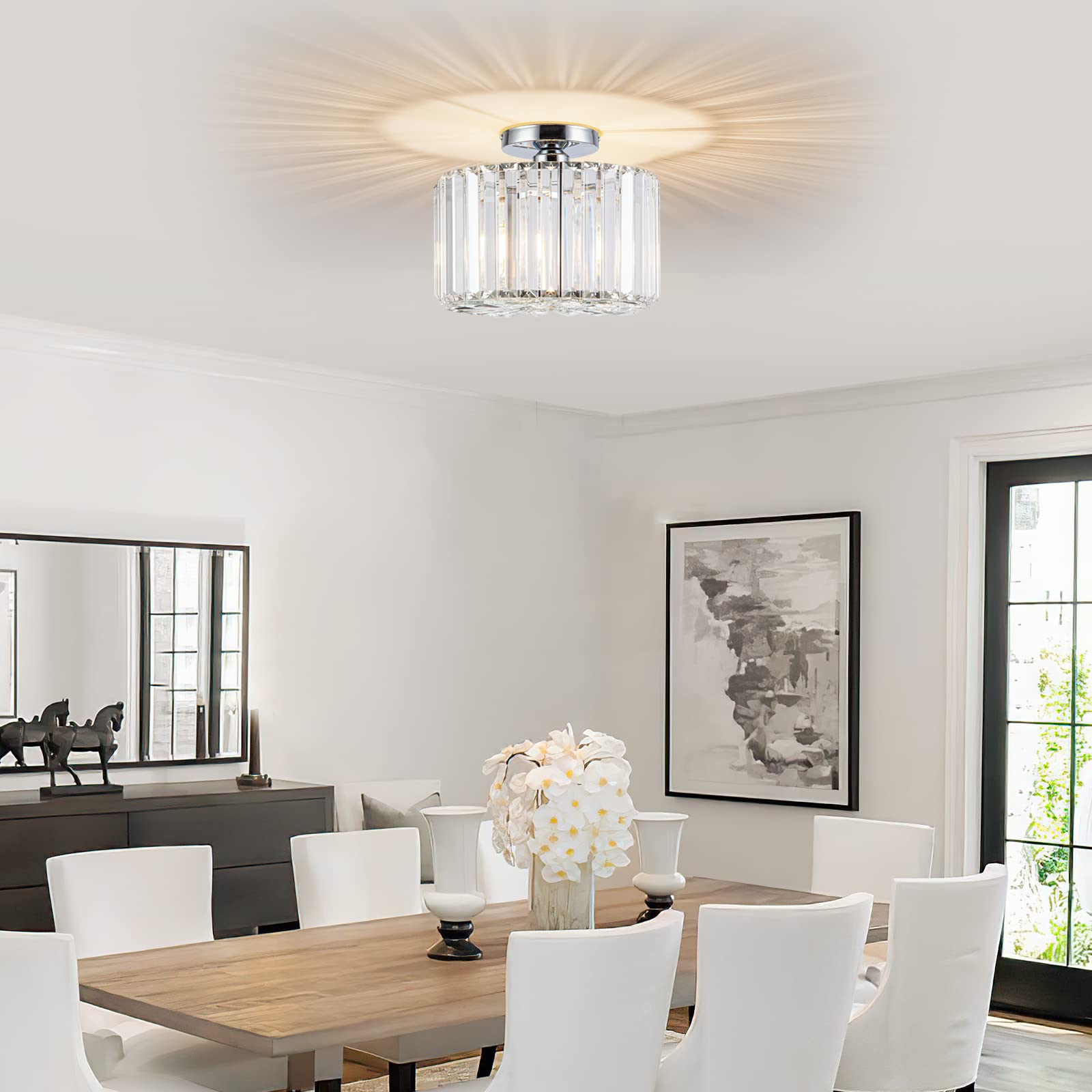 Hopggie 10.6'' Semi Flush Mount Ceiling Light Mini Small Crystal Chandeliers Modern Hallway Light Fixtures Ceiling Flush Mount C