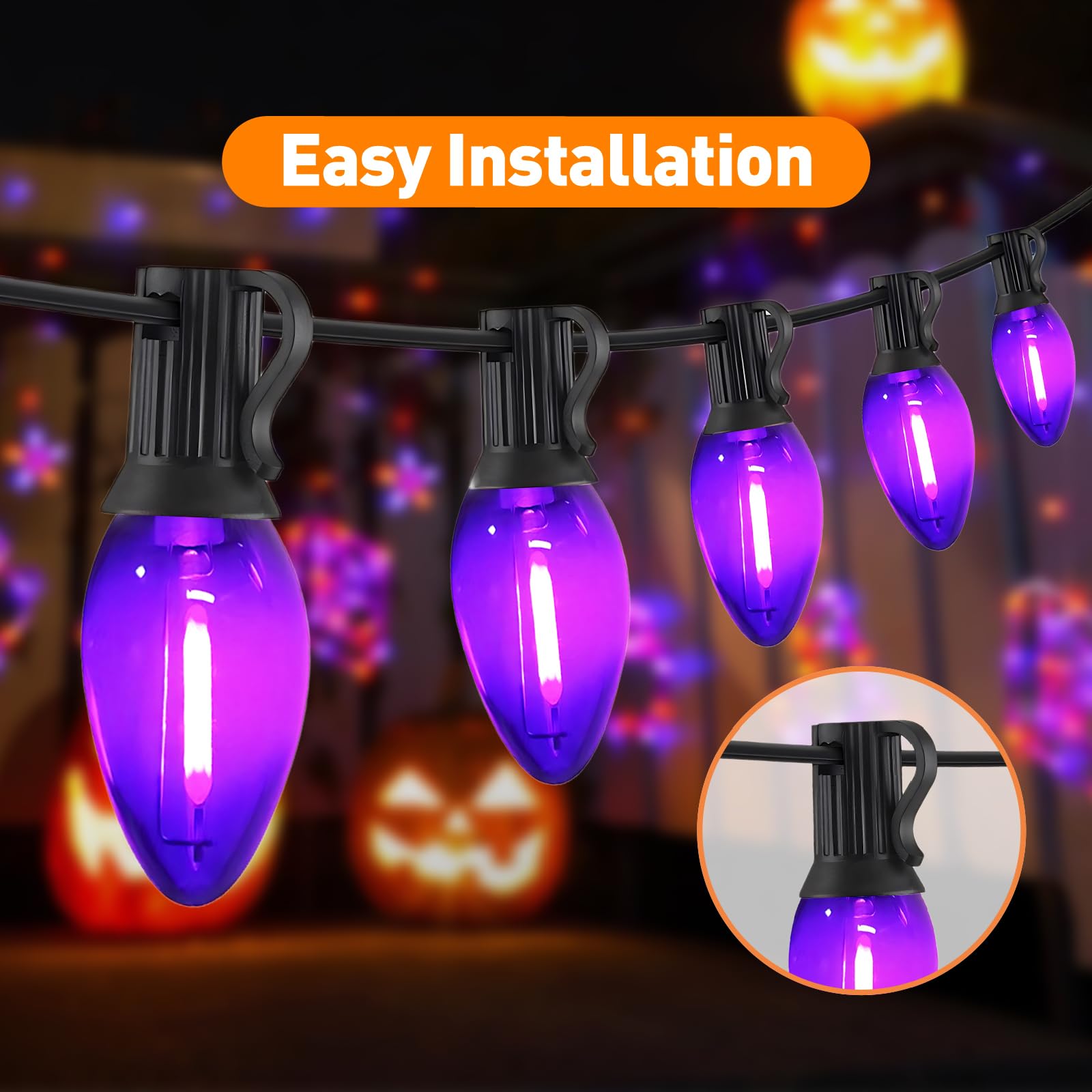 CHYSUPER C7 LED Christmas Lights, Outdoor Clear Purple String Lights, 12 FT Patio Lights with 12 Vintage Led C7 Bulbs, Indoor Ou